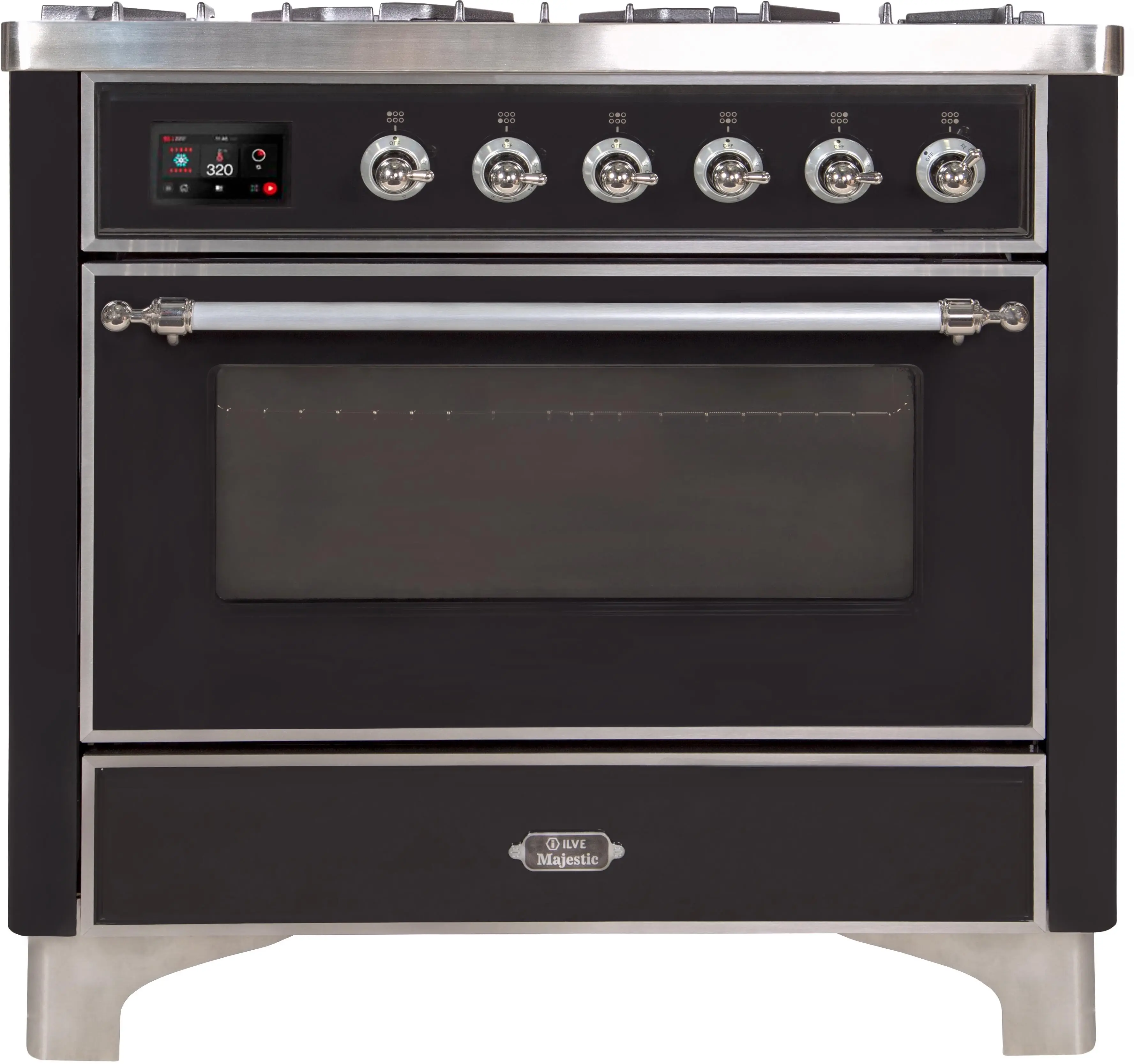 Ilve UM096DNS3BKCLP Liquid Propane In Glossy Black W/ Chrome Trim
