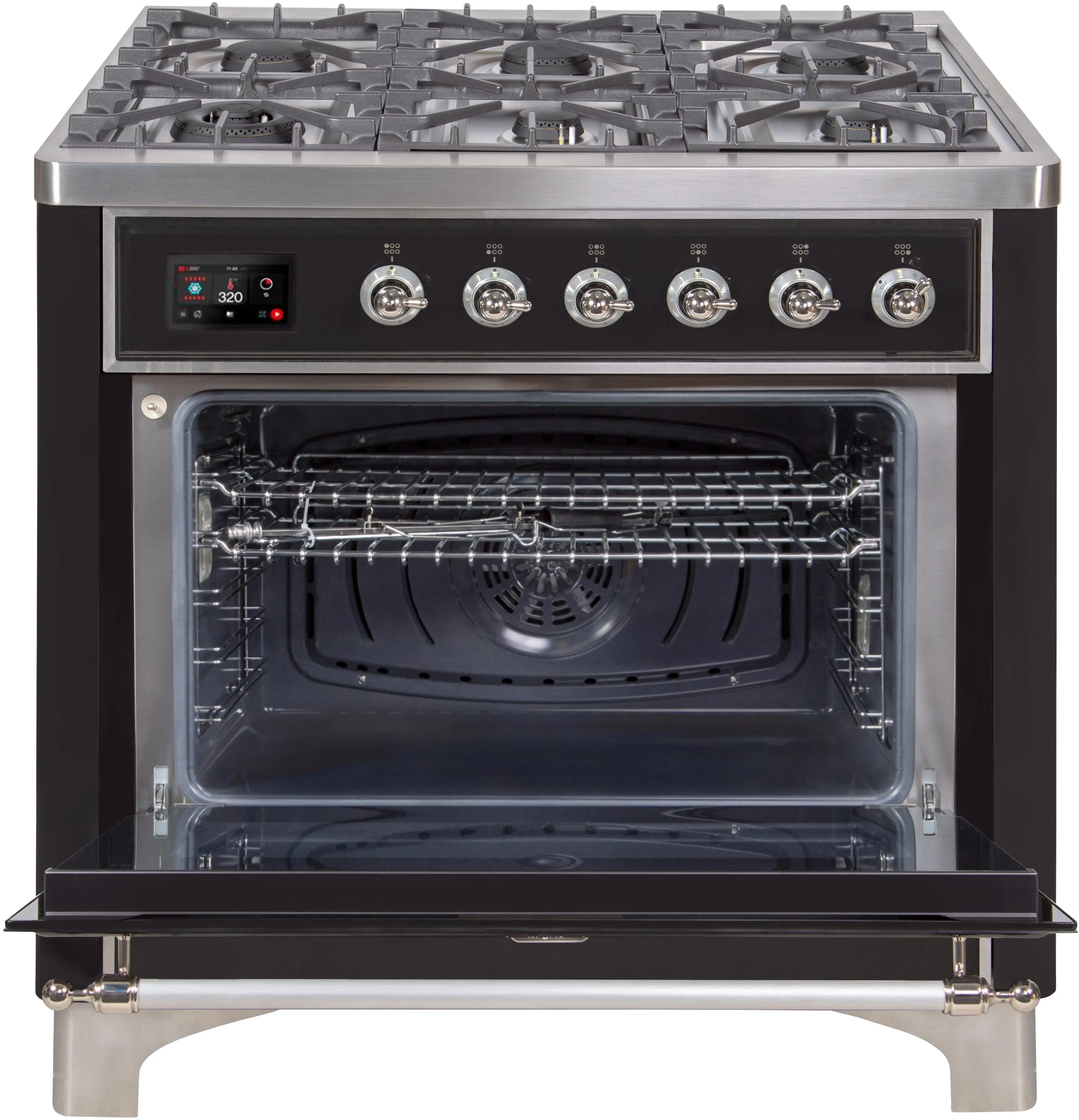 Ilve UM096DNS3BKCLP Liquid Propane In Glossy Black W/ Chrome Trim