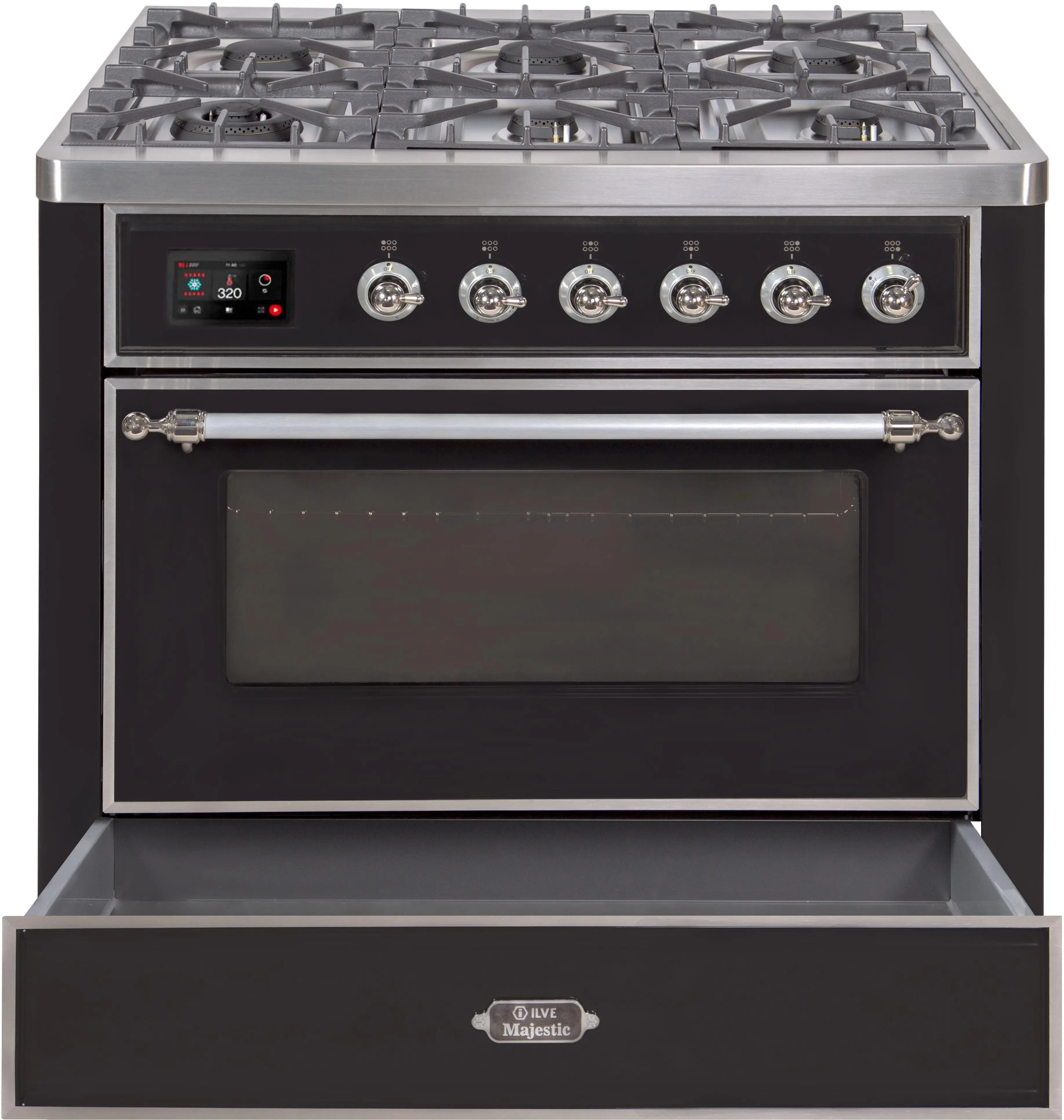 Ilve UM096DNS3BKCLP Liquid Propane In Glossy Black W/ Chrome Trim