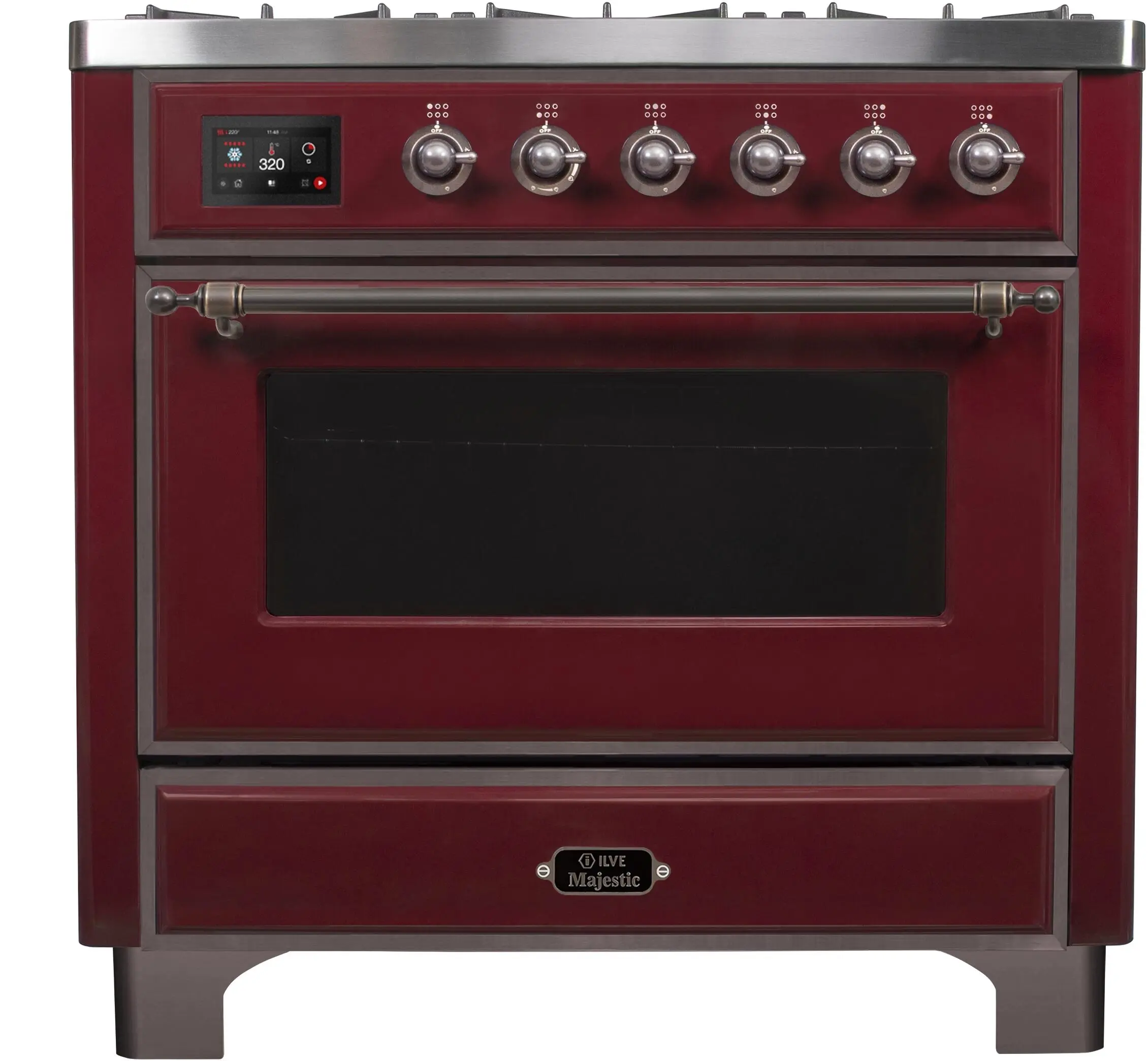 Ilve UM096DNS3BUBLP Liquid Propane In Burgundy W/ Bronze Trim