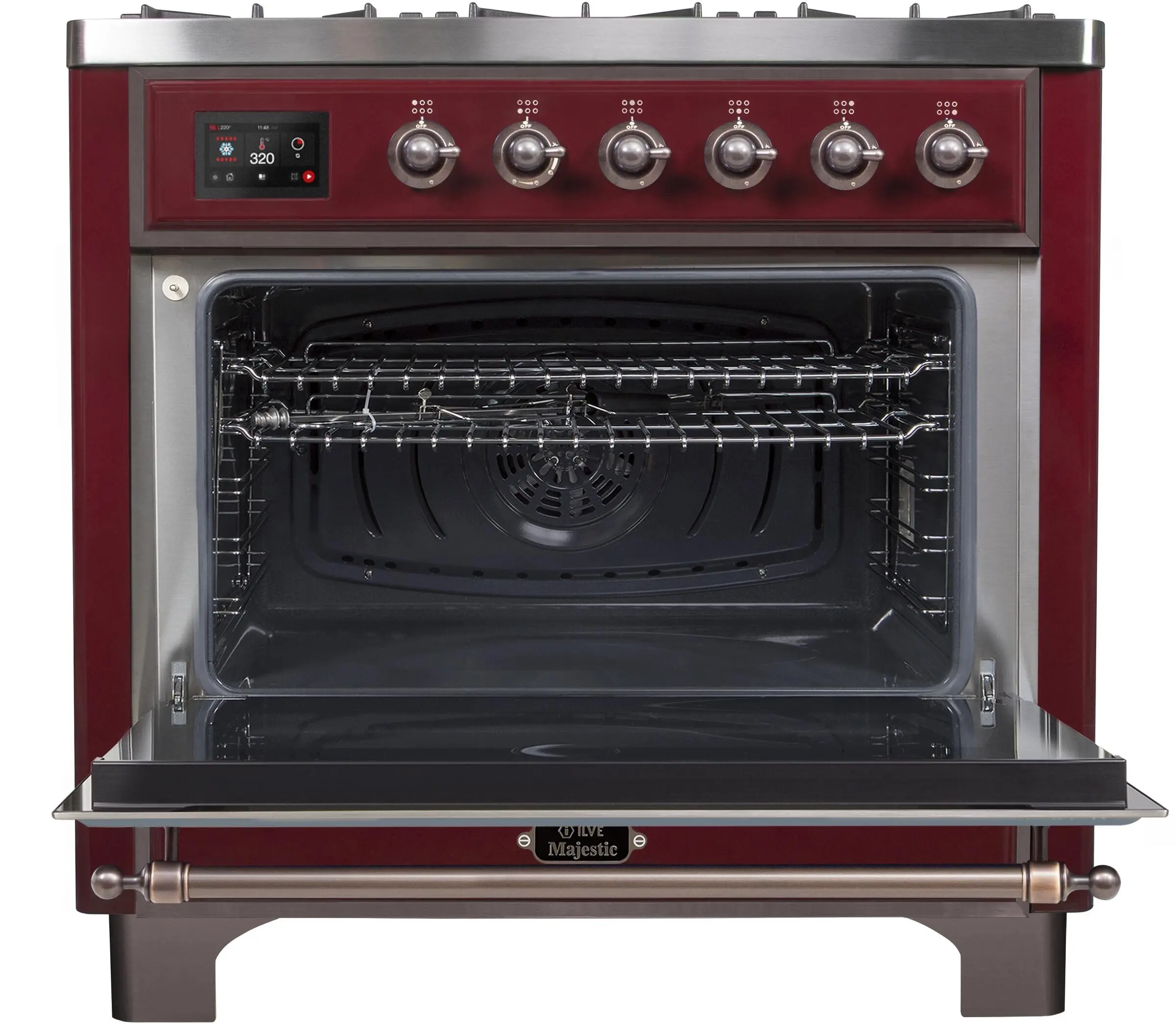 Ilve UM096DNS3BUBLP Liquid Propane In Burgundy W/ Bronze Trim