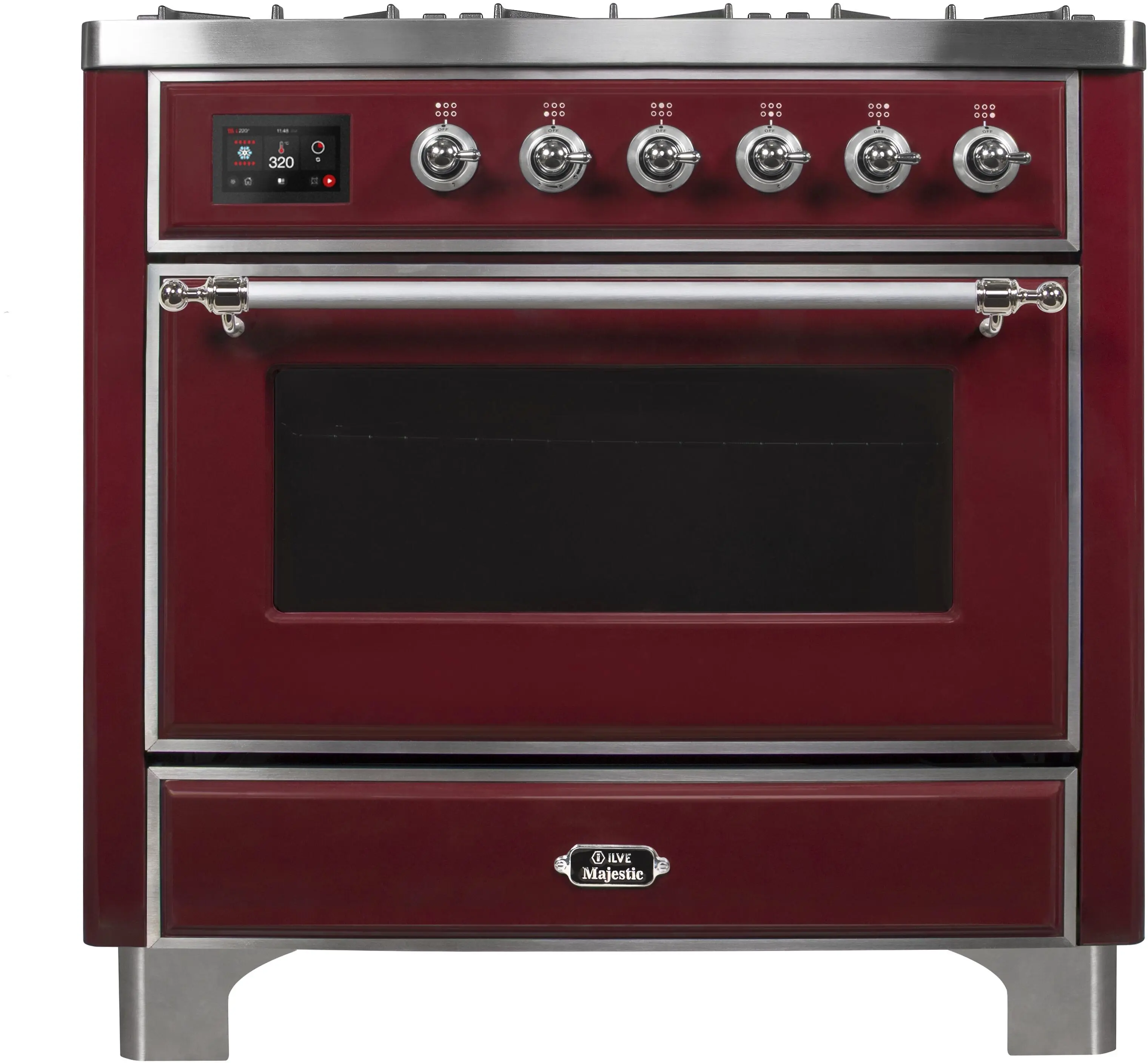Ilve UM096DNS3BUCLP Liquid Propane In Burgundy W/ Chrome Trim