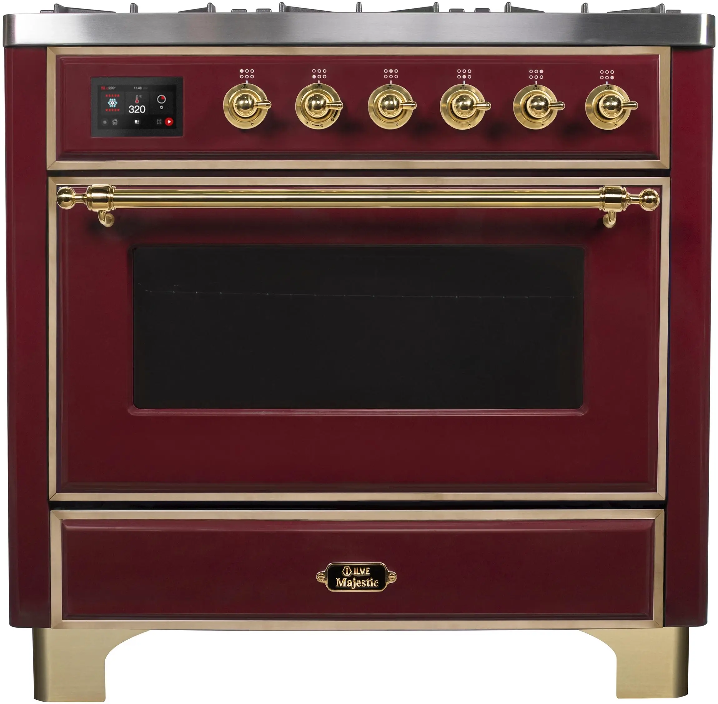 Ilve UM096DNS3BUGLP Liquid Propane In Burgundy W/ Brass Trim