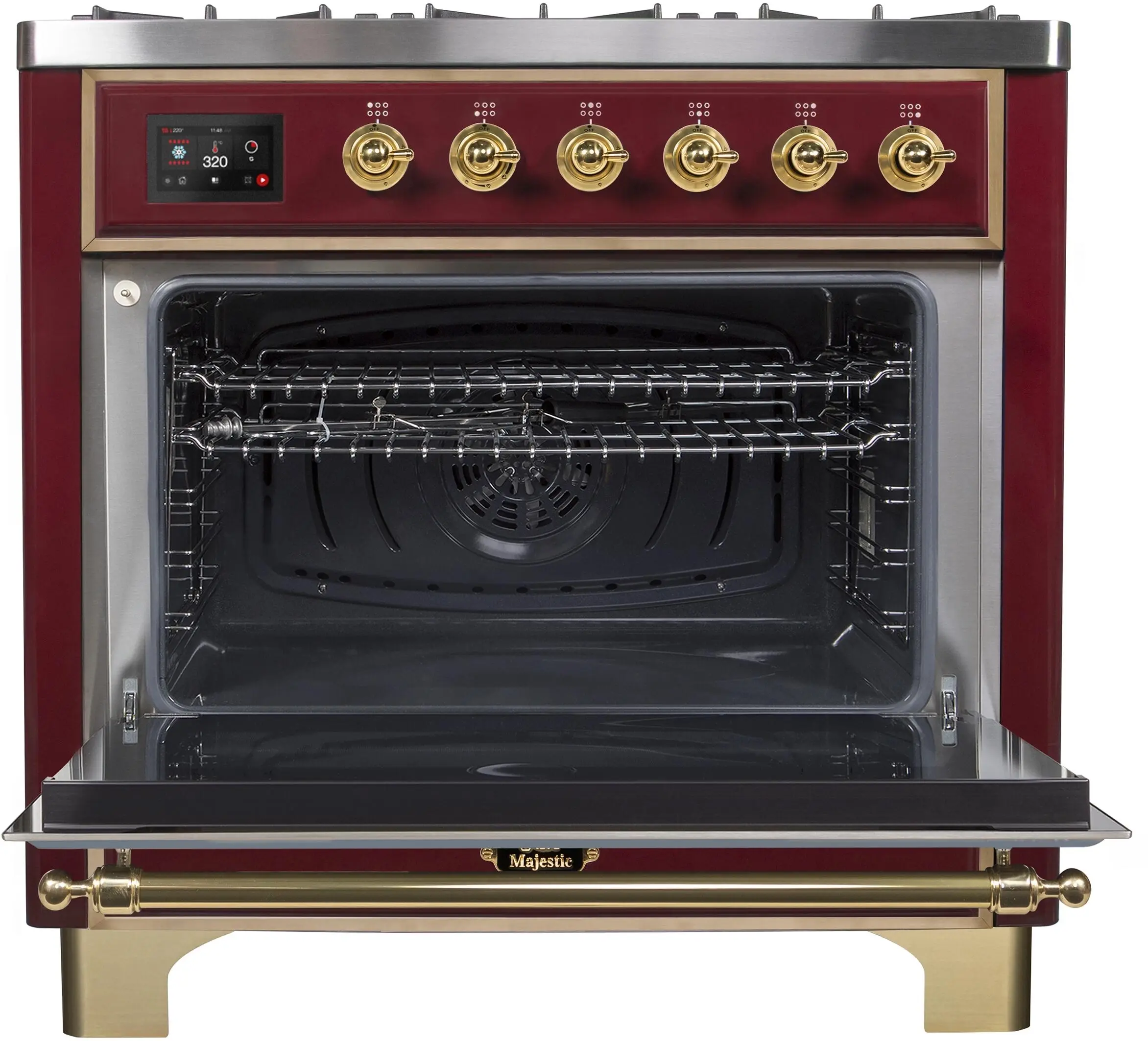 Ilve UM096DNS3BUGLP Liquid Propane In Burgundy W/ Brass Trim
