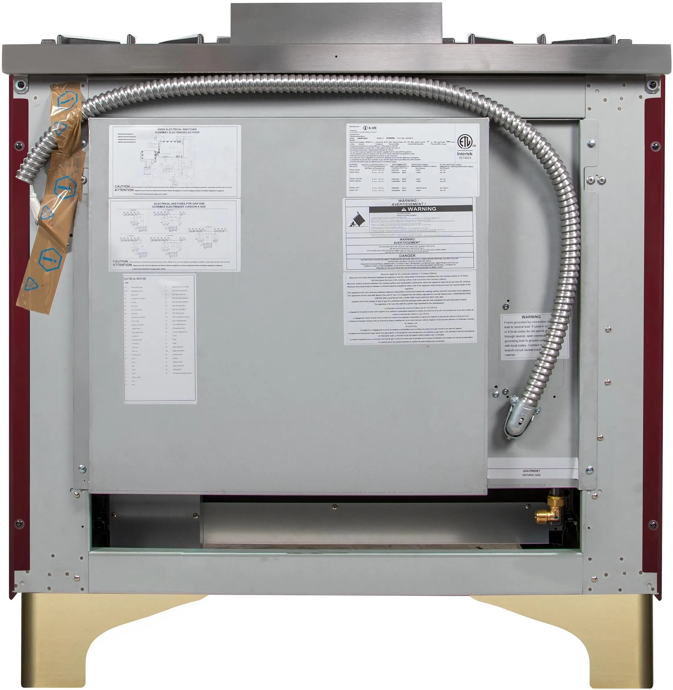 Ilve UM096DNS3BUGLP Liquid Propane In Burgundy W/ Brass Trim