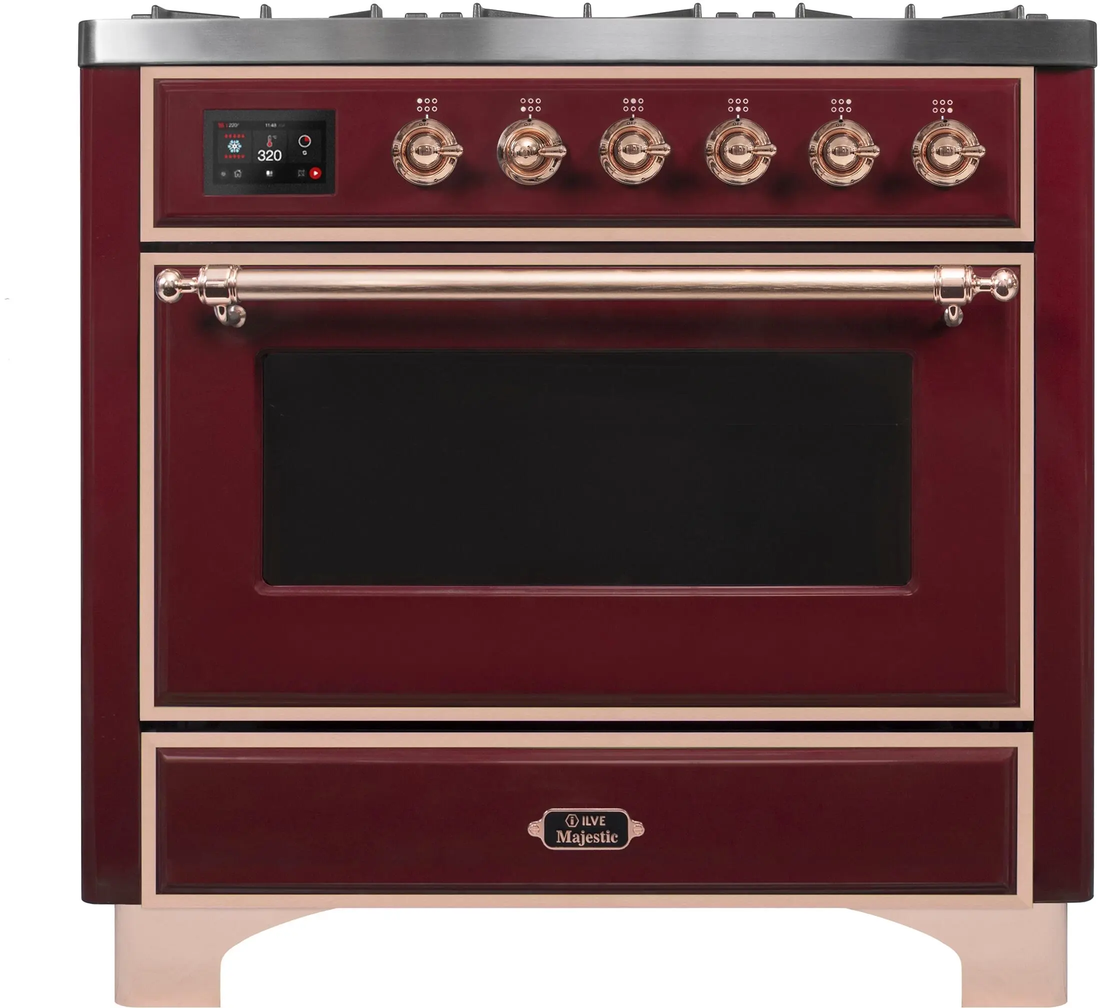 Ilve UM096DNS3BUPLP Liquid Propane In Burgundy W/ Copper Trim