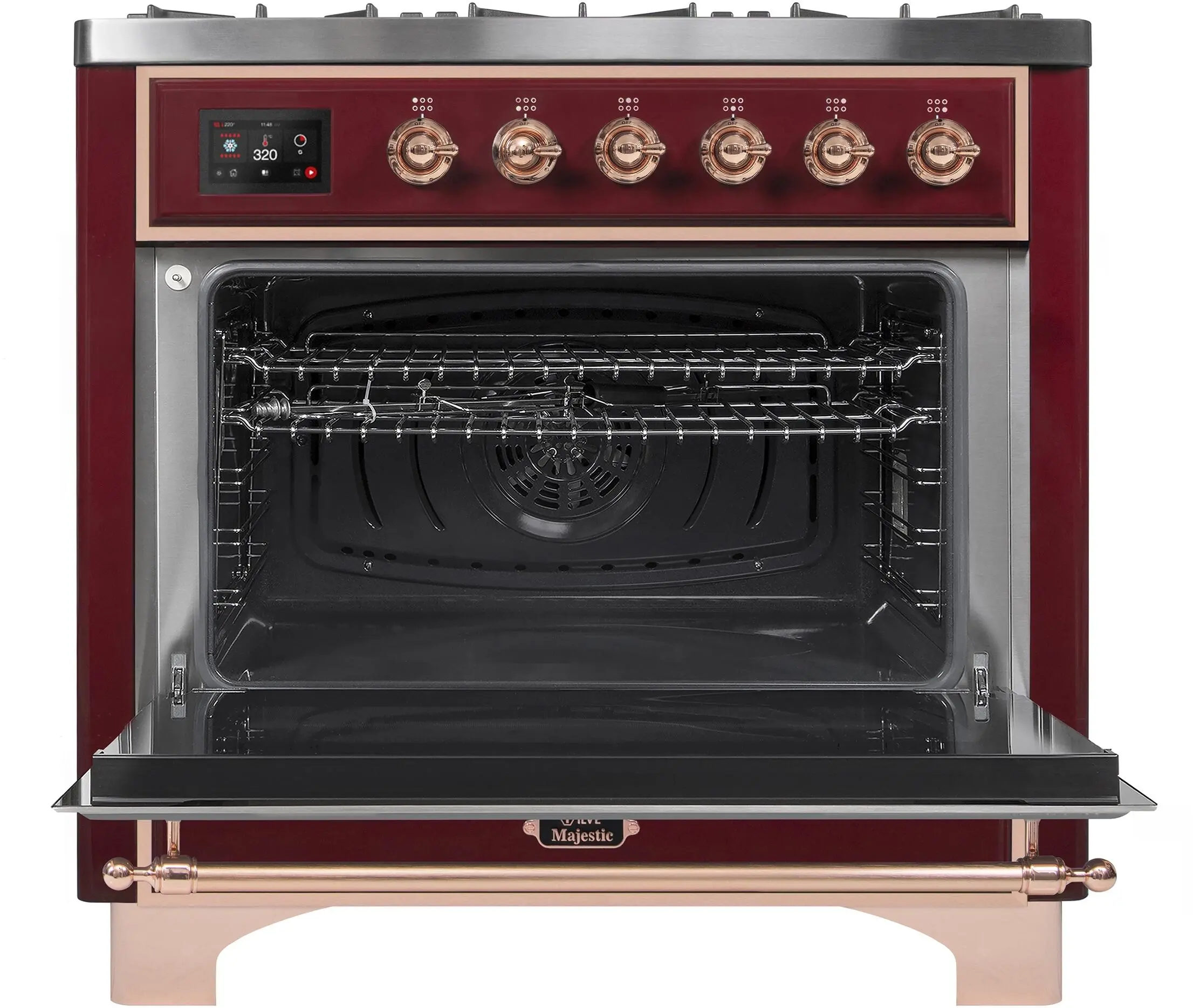 Ilve UM096DNS3BUPLP Liquid Propane In Burgundy W/ Copper Trim
