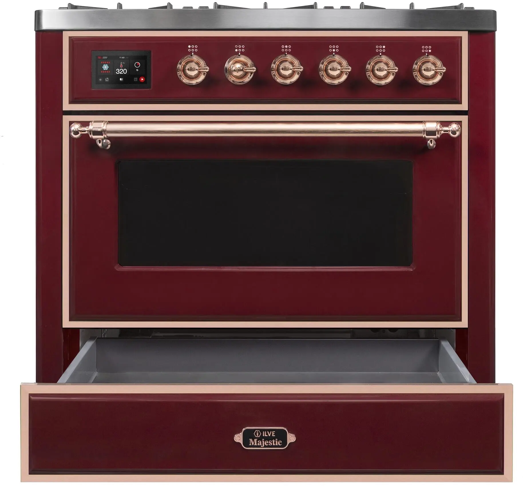 Ilve UM096DNS3BUPLP Liquid Propane In Burgundy W/ Copper Trim