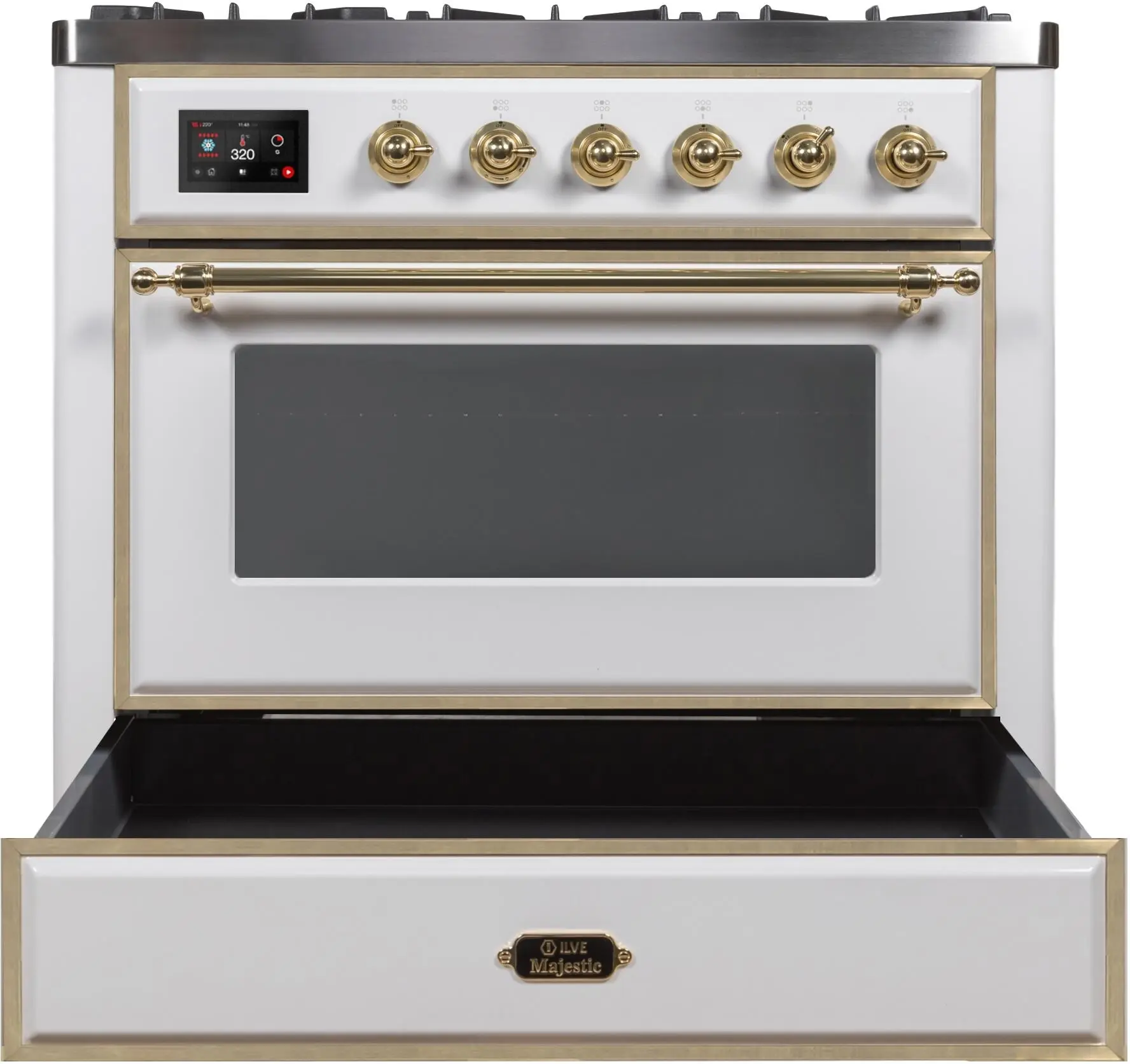 Ilve UM096DNS3WHGLP Liquid Propane In White W/ Brass Trim