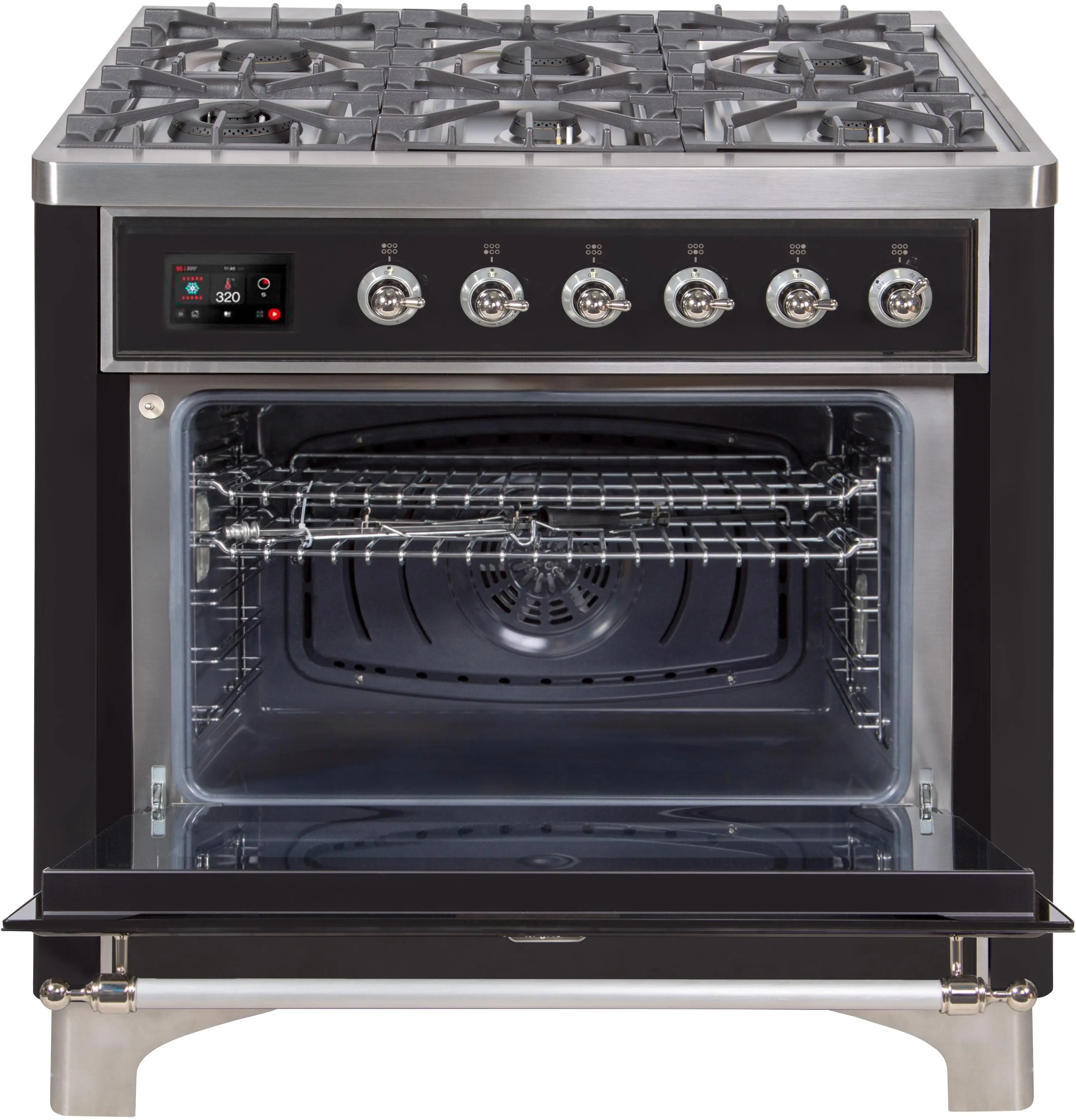 Ilve UM09FDNS3BKCLP Liquid Propane In Glossy Black W/ Chrome Trim