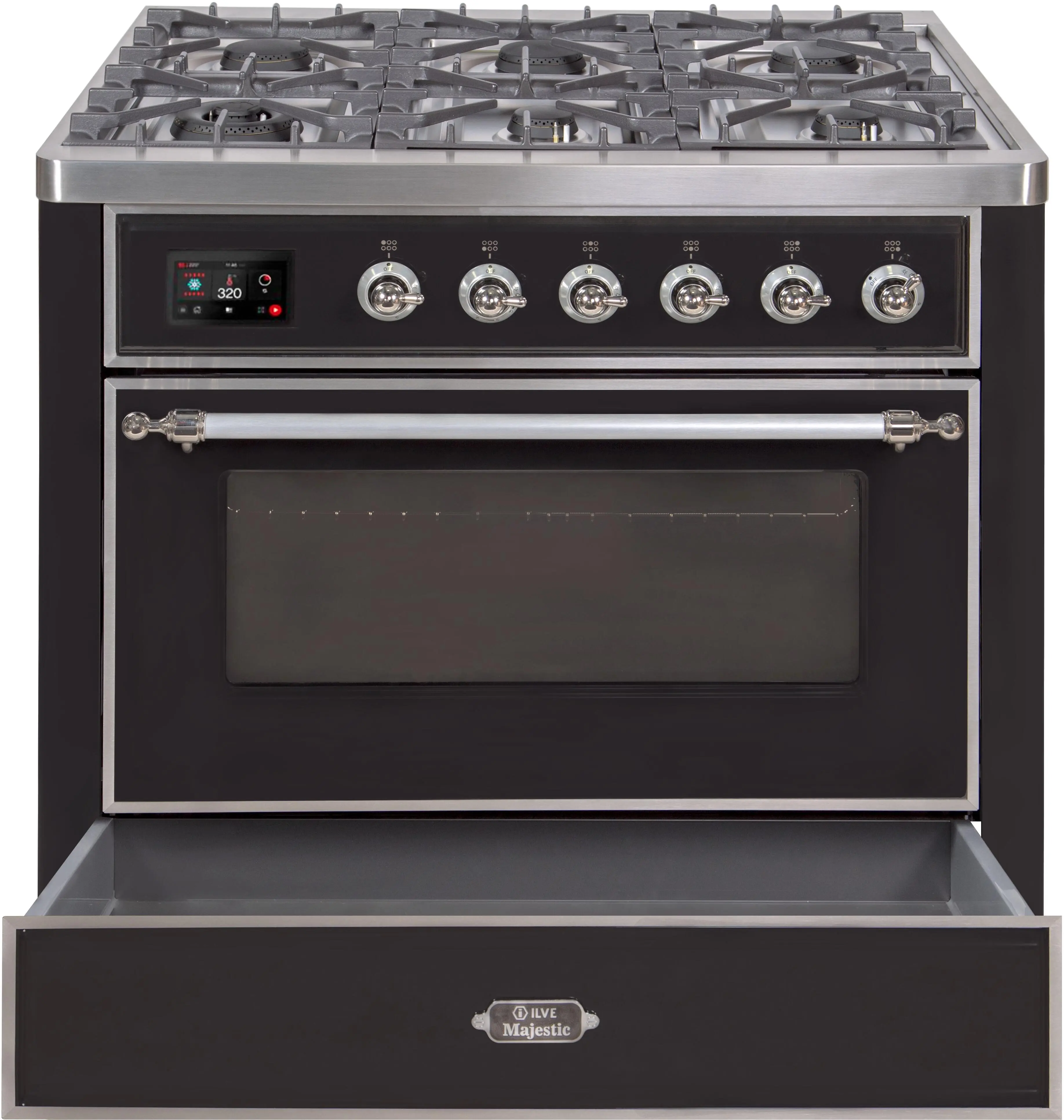 Ilve UM09FDNS3BKCLP Liquid Propane In Glossy Black W/ Chrome Trim