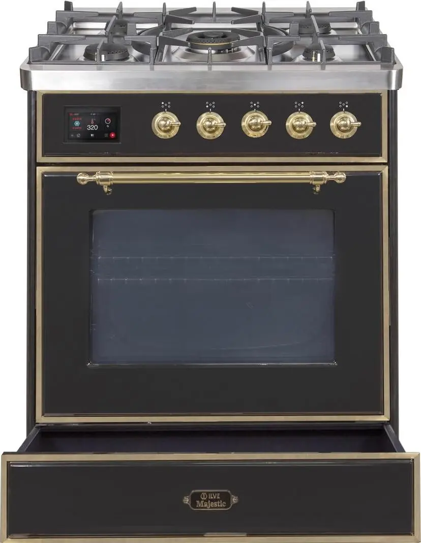 Ilve UM30DNE3BKGLP Liquid Propane In Glossy Black W/ Brass Trim
