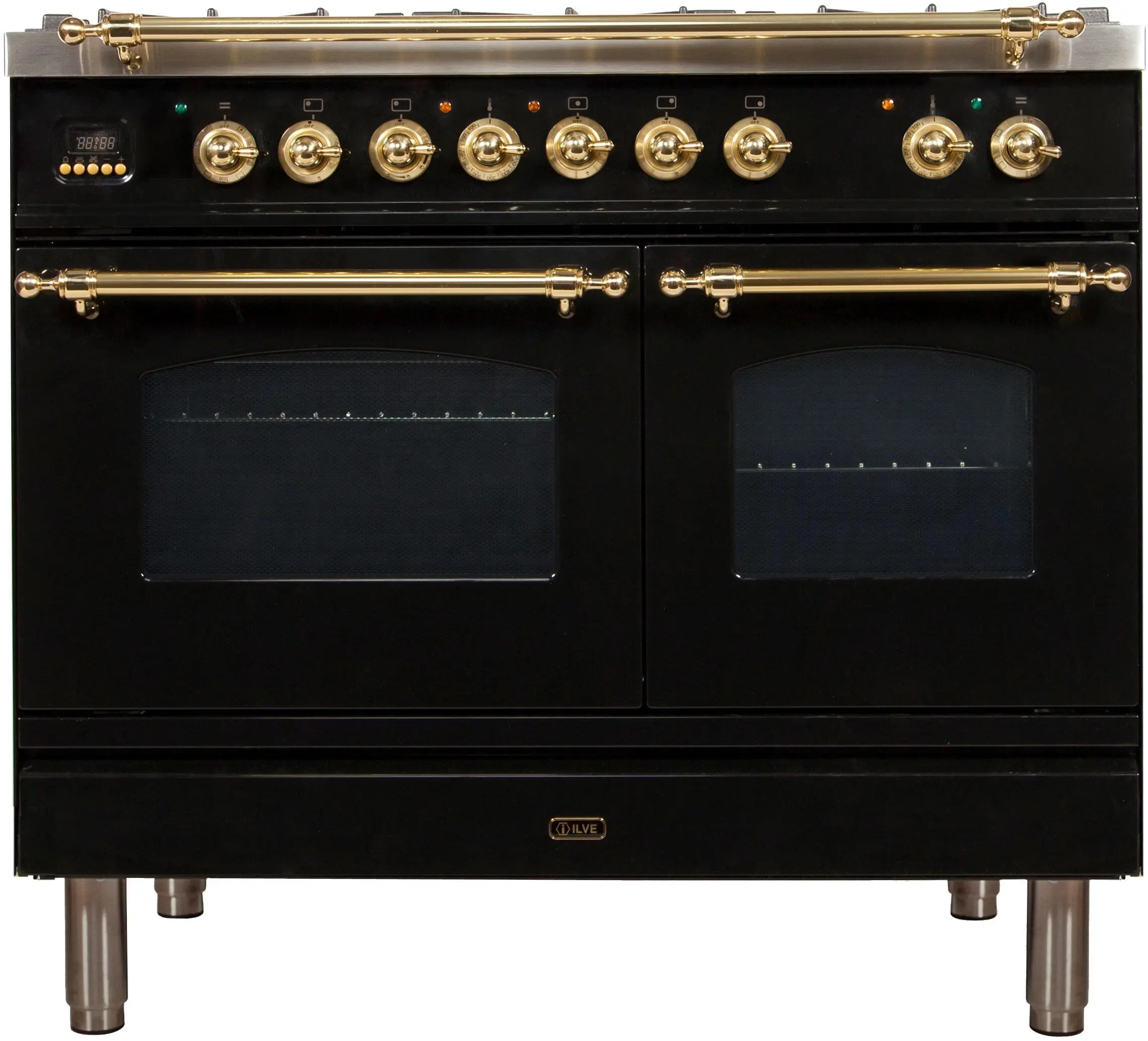 Ilve UPDN100FDMPNLP Liquid Propane In Glossy Black W/ Brass Trim