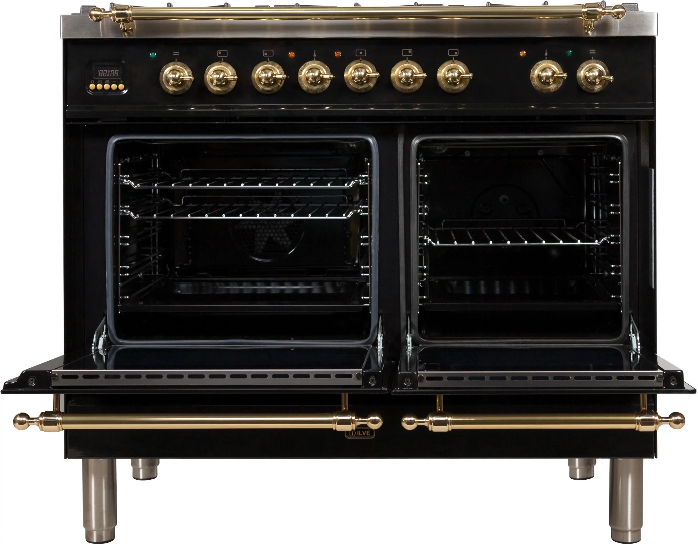 Ilve UPDN100FDMPNLP Liquid Propane In Glossy Black W/ Brass Trim