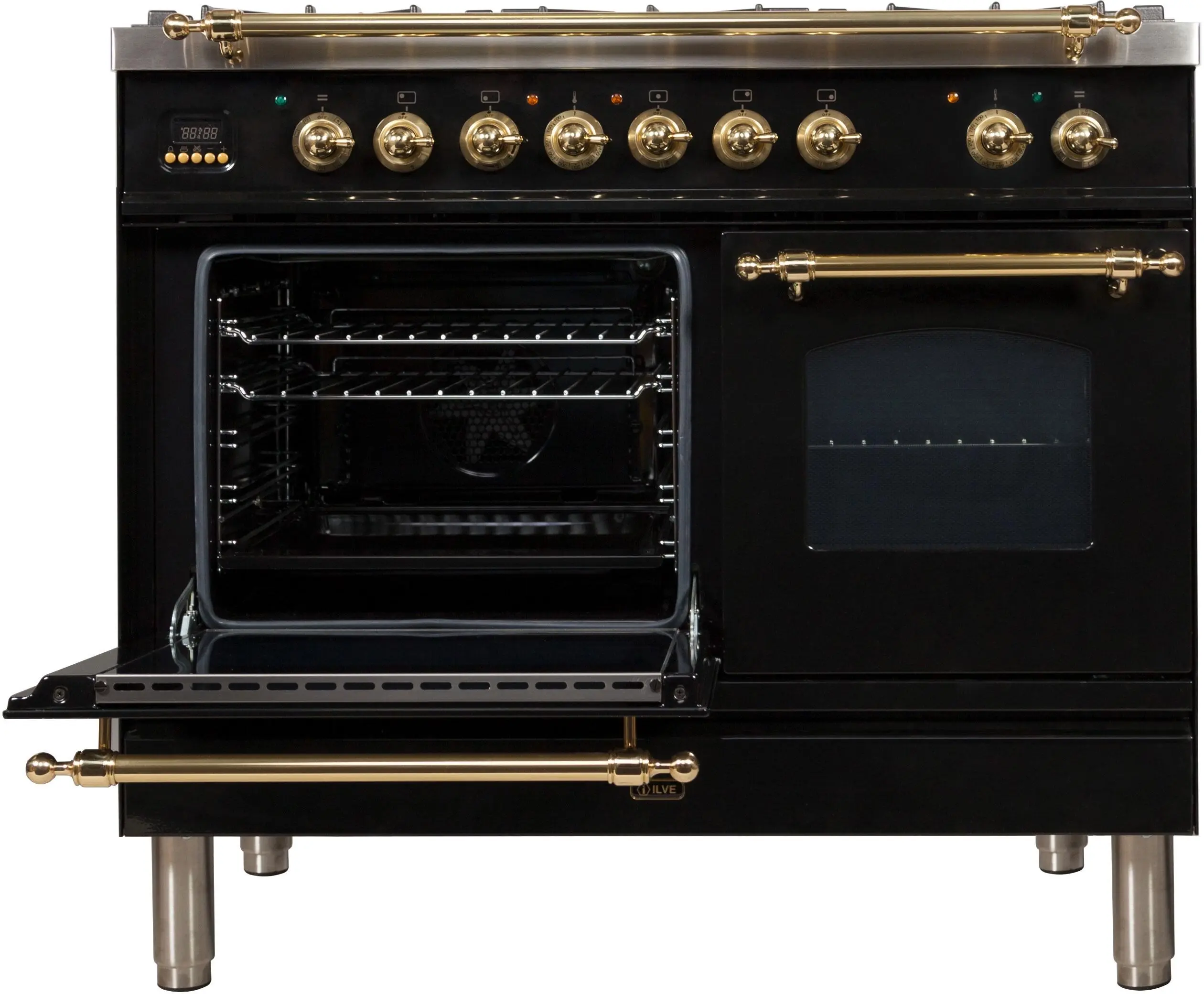 Ilve UPDN100FDMPNLP Liquid Propane In Glossy Black W/ Brass Trim