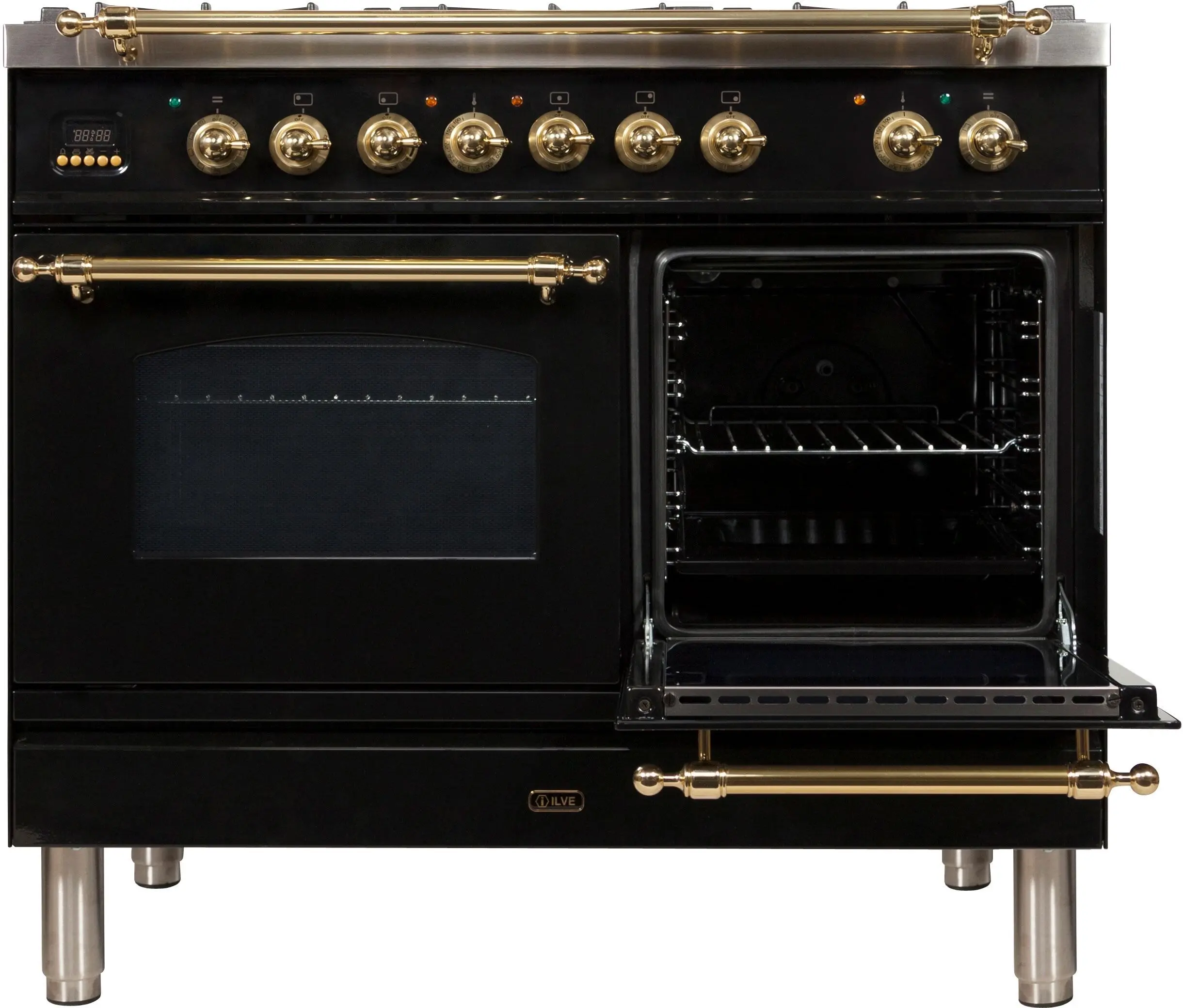 Ilve UPDN100FDMPNLP Liquid Propane In Glossy Black W/ Brass Trim