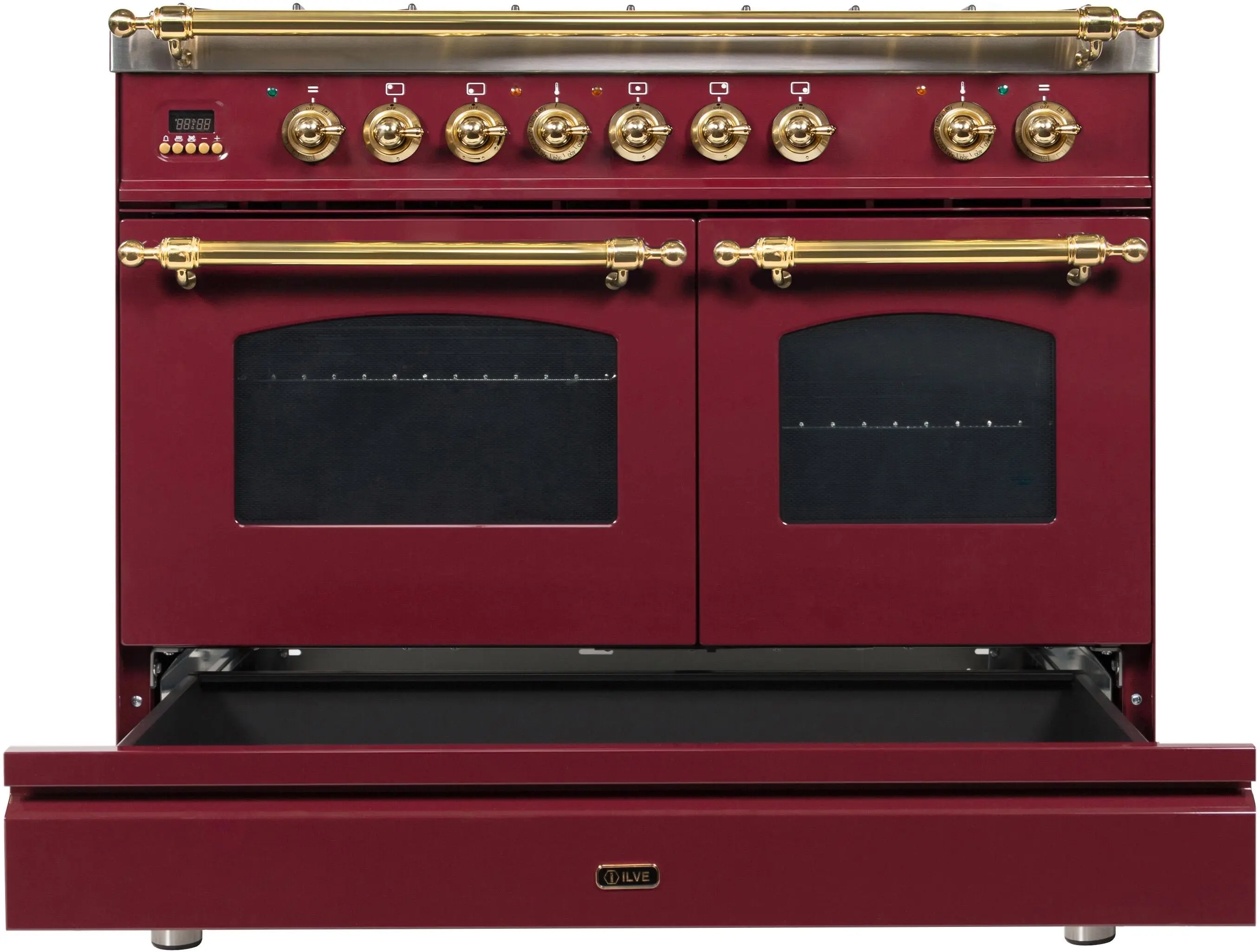 Ilve UPDN100FDMPRBLP Liquid Propane In Burgundy W/ Brass Trim