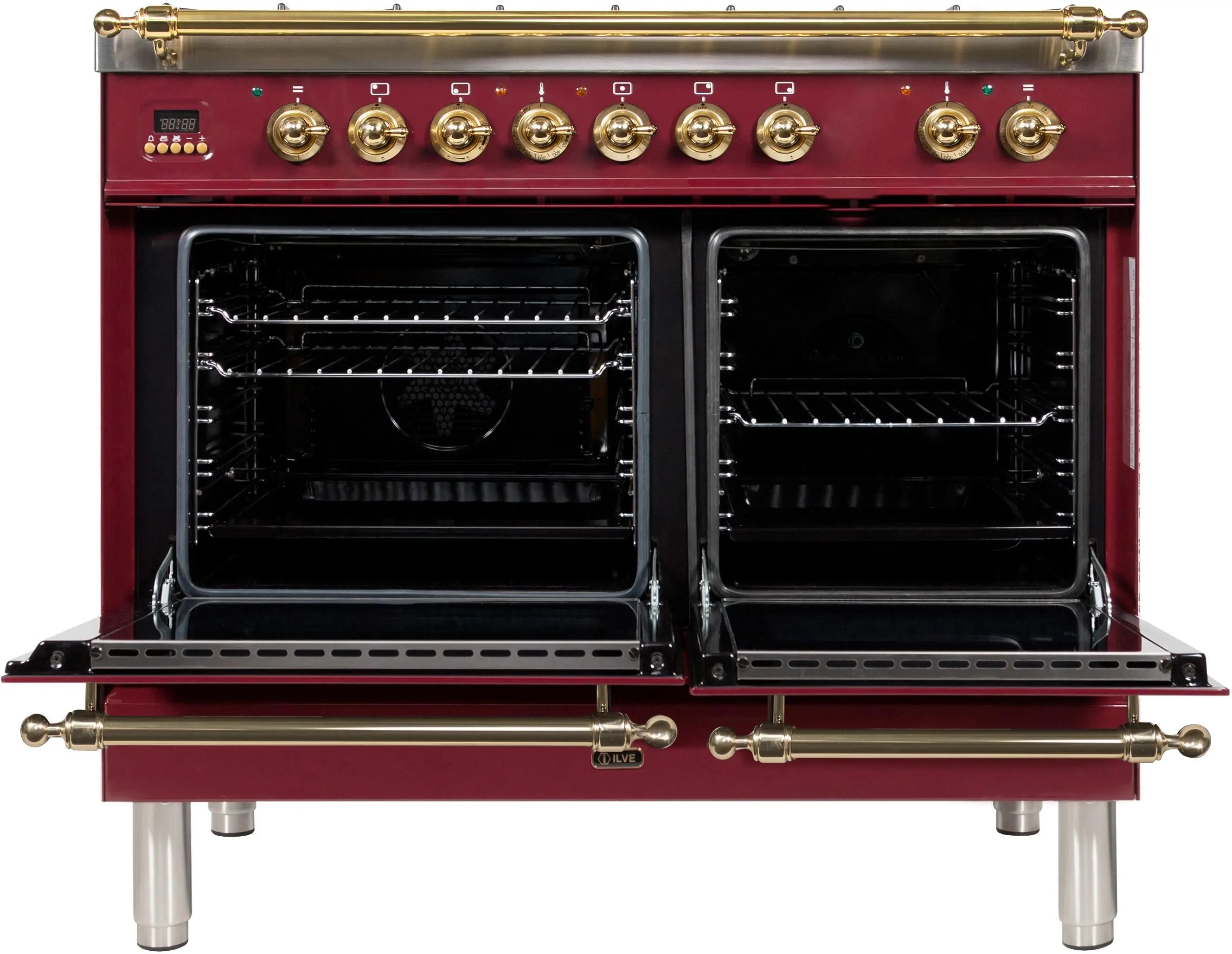 Ilve UPDN100FDMPRBLP Liquid Propane In Burgundy W/ Brass Trim