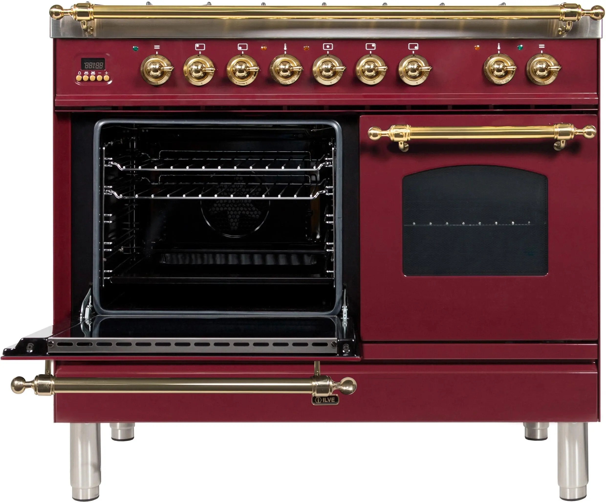 Ilve UPDN100FDMPRBLP Liquid Propane In Burgundy W/ Brass Trim