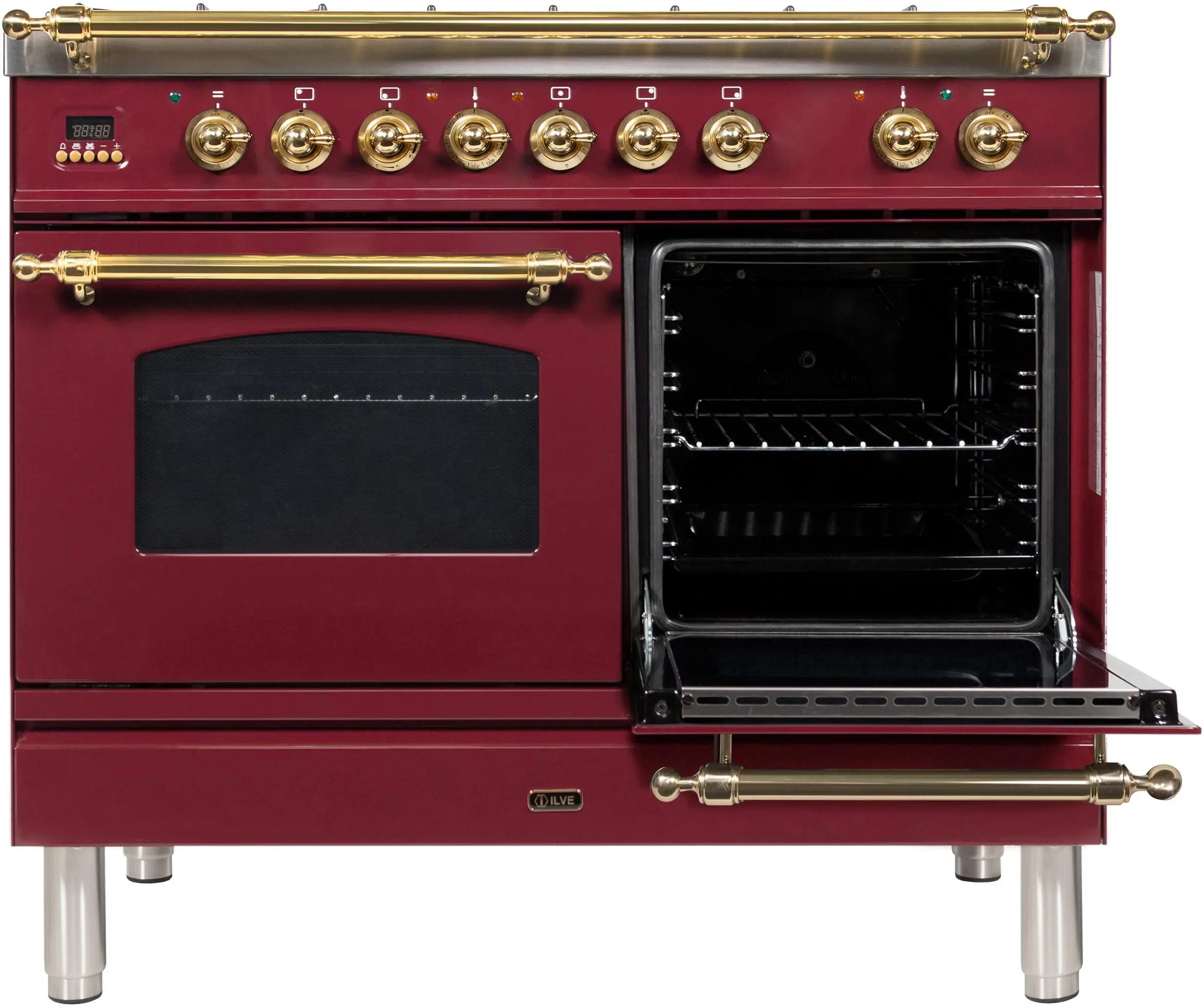 Ilve UPDN100FDMPRBLP Liquid Propane In Burgundy W/ Brass Trim