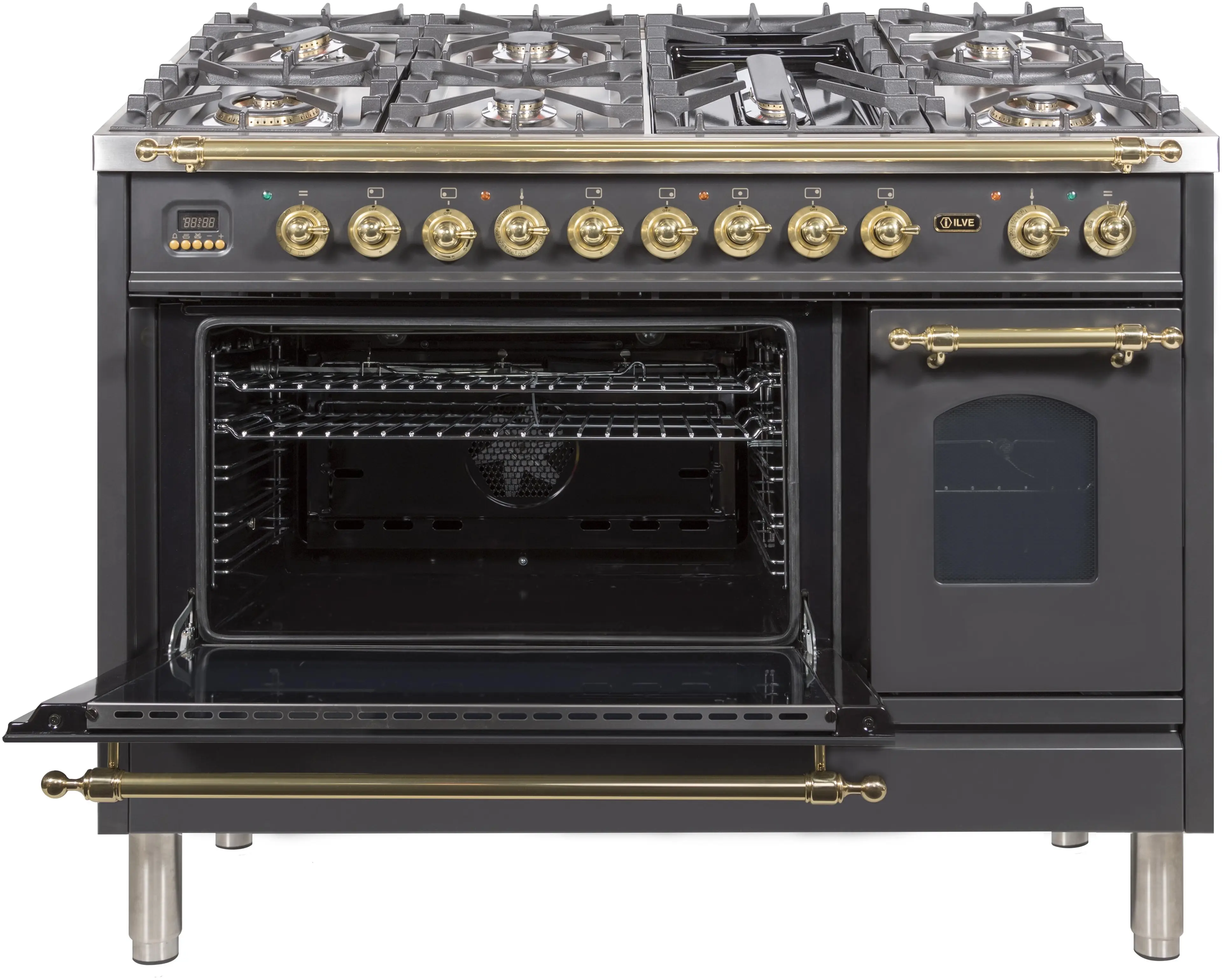 Ilve UPN120FDMPM Natural Gas In Matte Graphite W/ Brass Trim