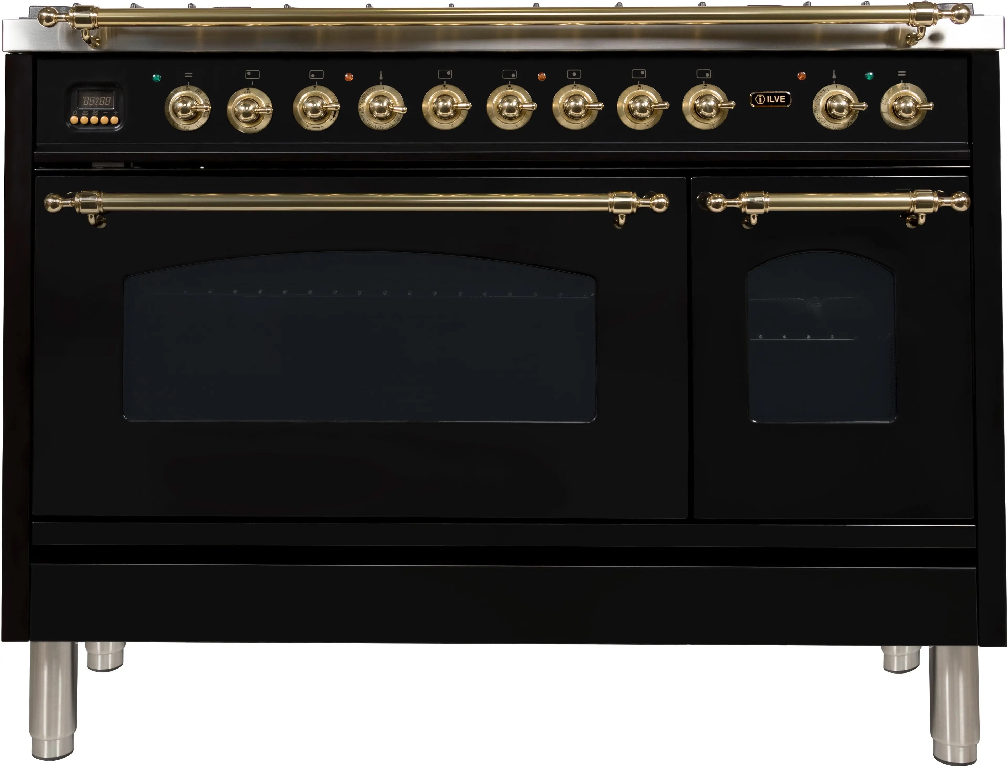 Ilve UPN120FDMPNLP Liquid Propane In Glossy Black W/ Brass Trim