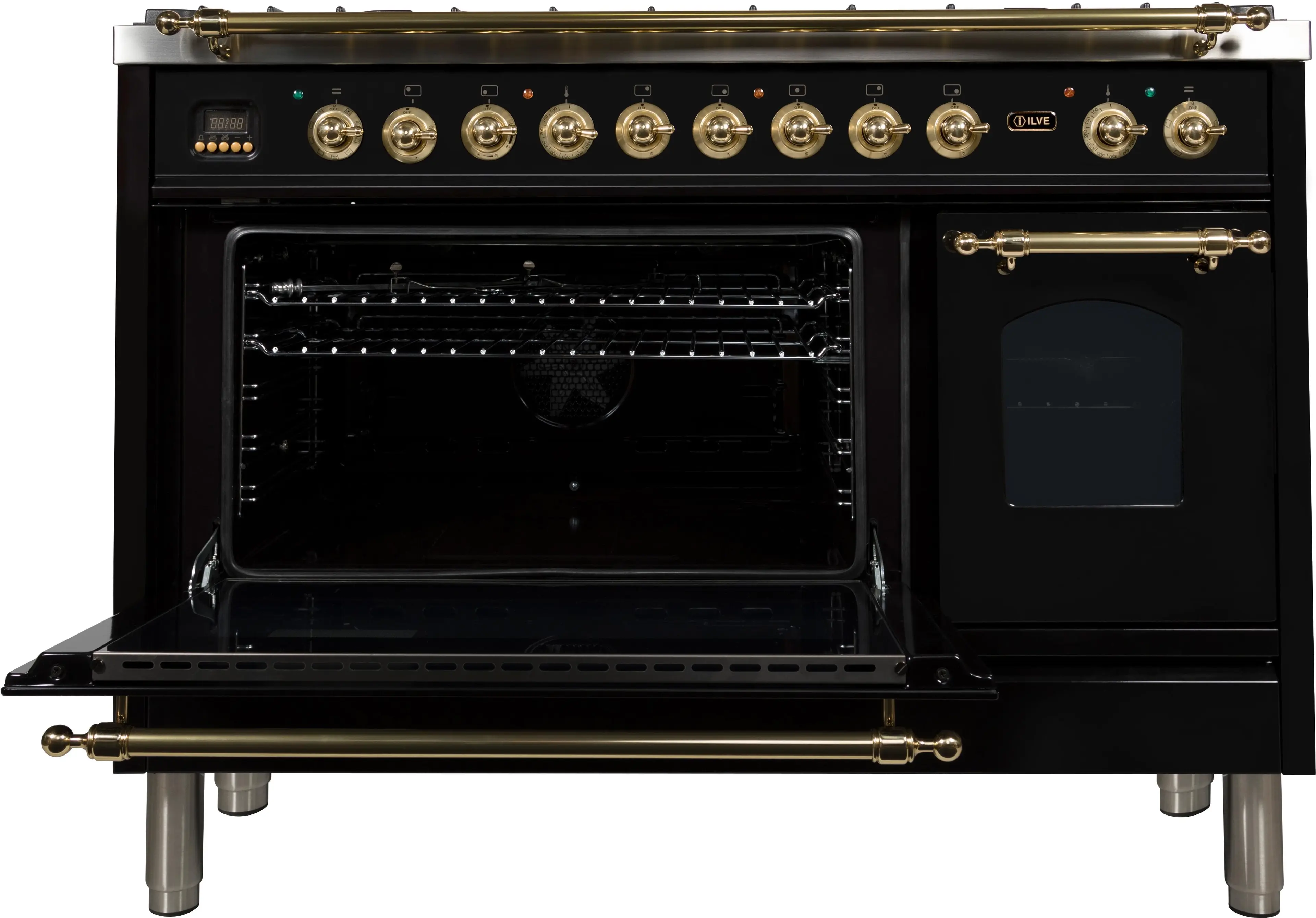 Ilve UPN120FDMPNLP Liquid Propane In Glossy Black W/ Brass Trim