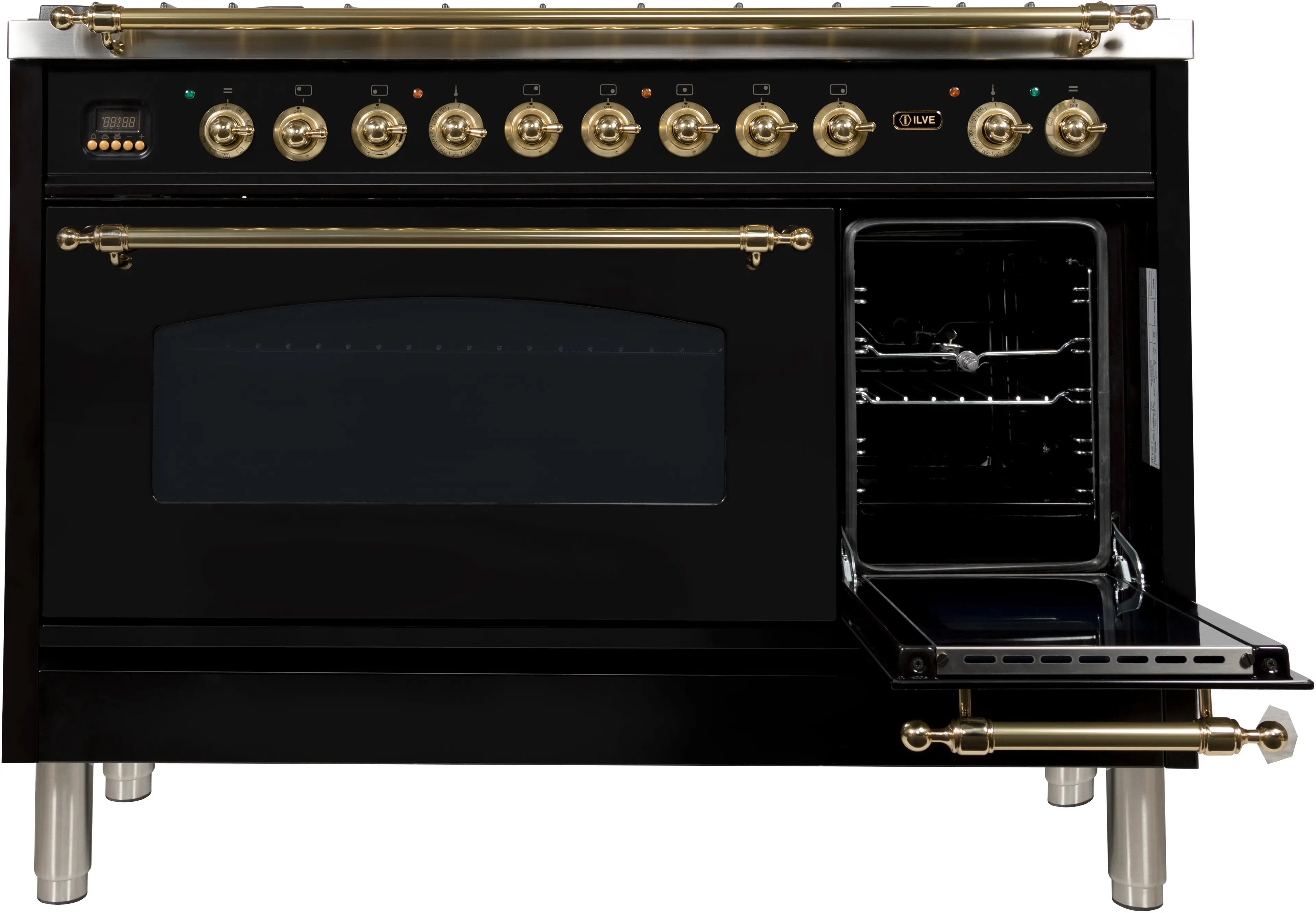 Ilve UPN120FDMPNLP Liquid Propane In Glossy Black W/ Brass Trim