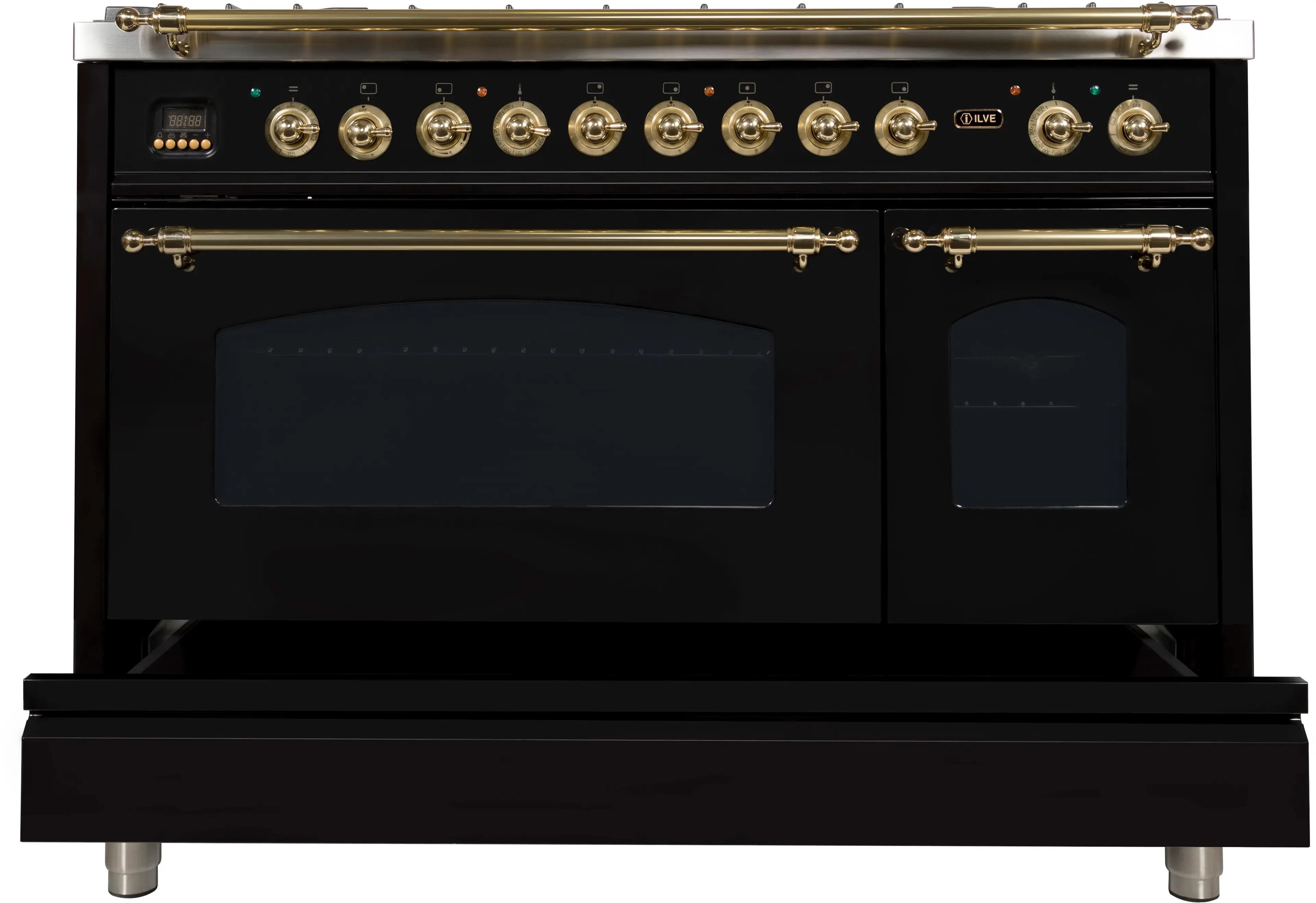 Ilve UPN120FDMPNLP Liquid Propane In Glossy Black W/ Brass Trim