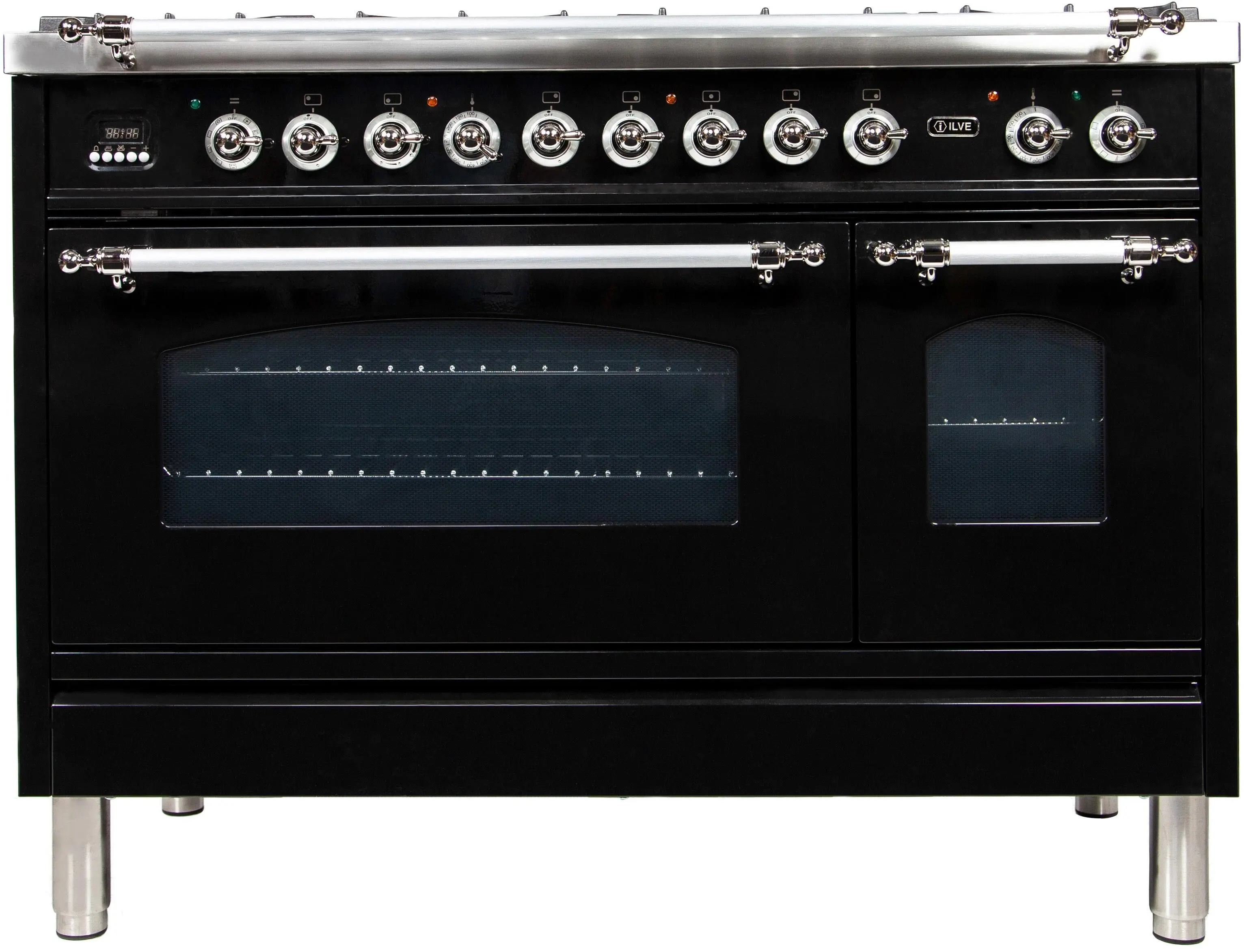 Ilve UPN120FDMPNX Natural Gas In Glossy Black W/ Chrome Trim