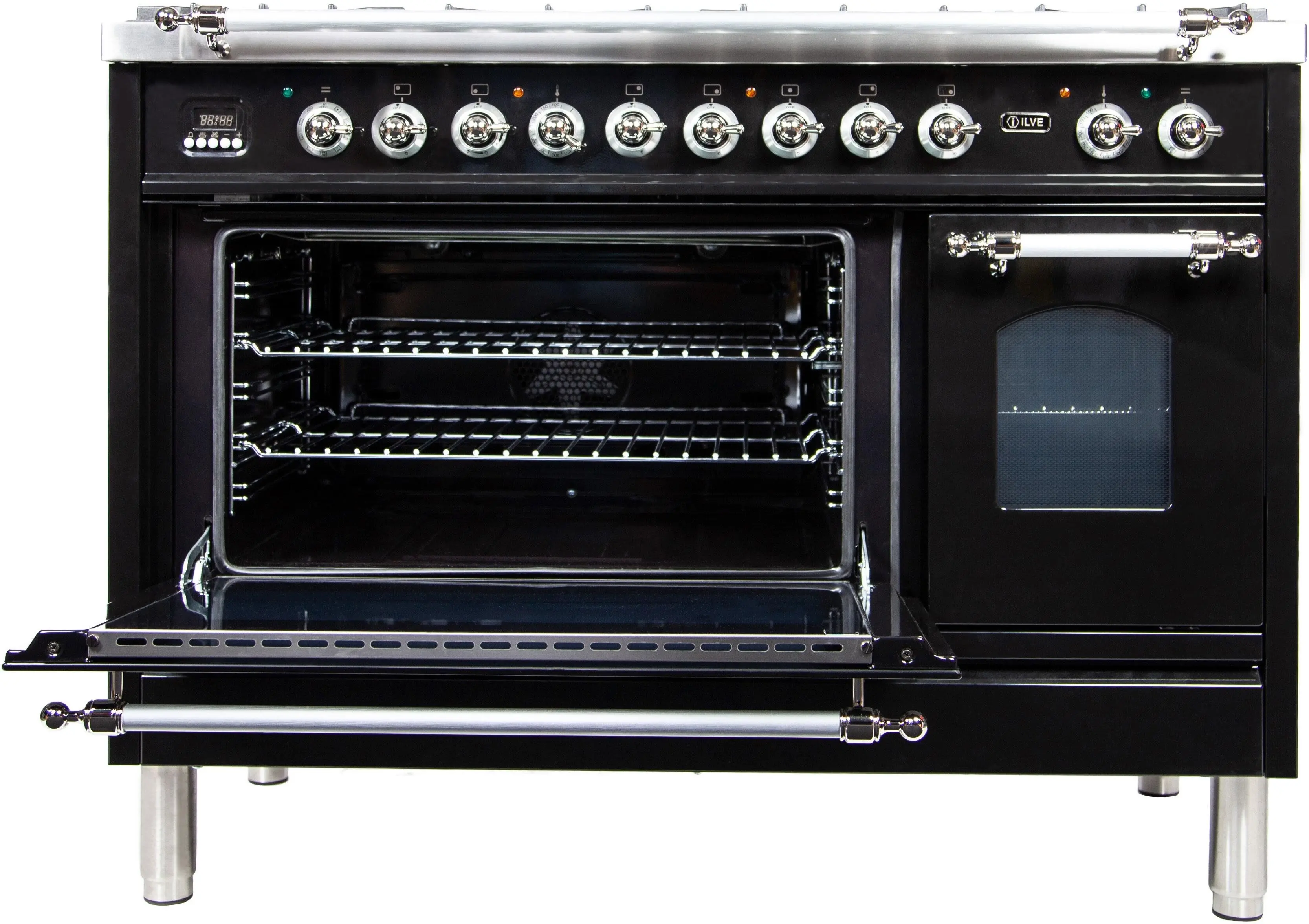 Ilve UPN120FDMPNX Natural Gas In Glossy Black W/ Chrome Trim
