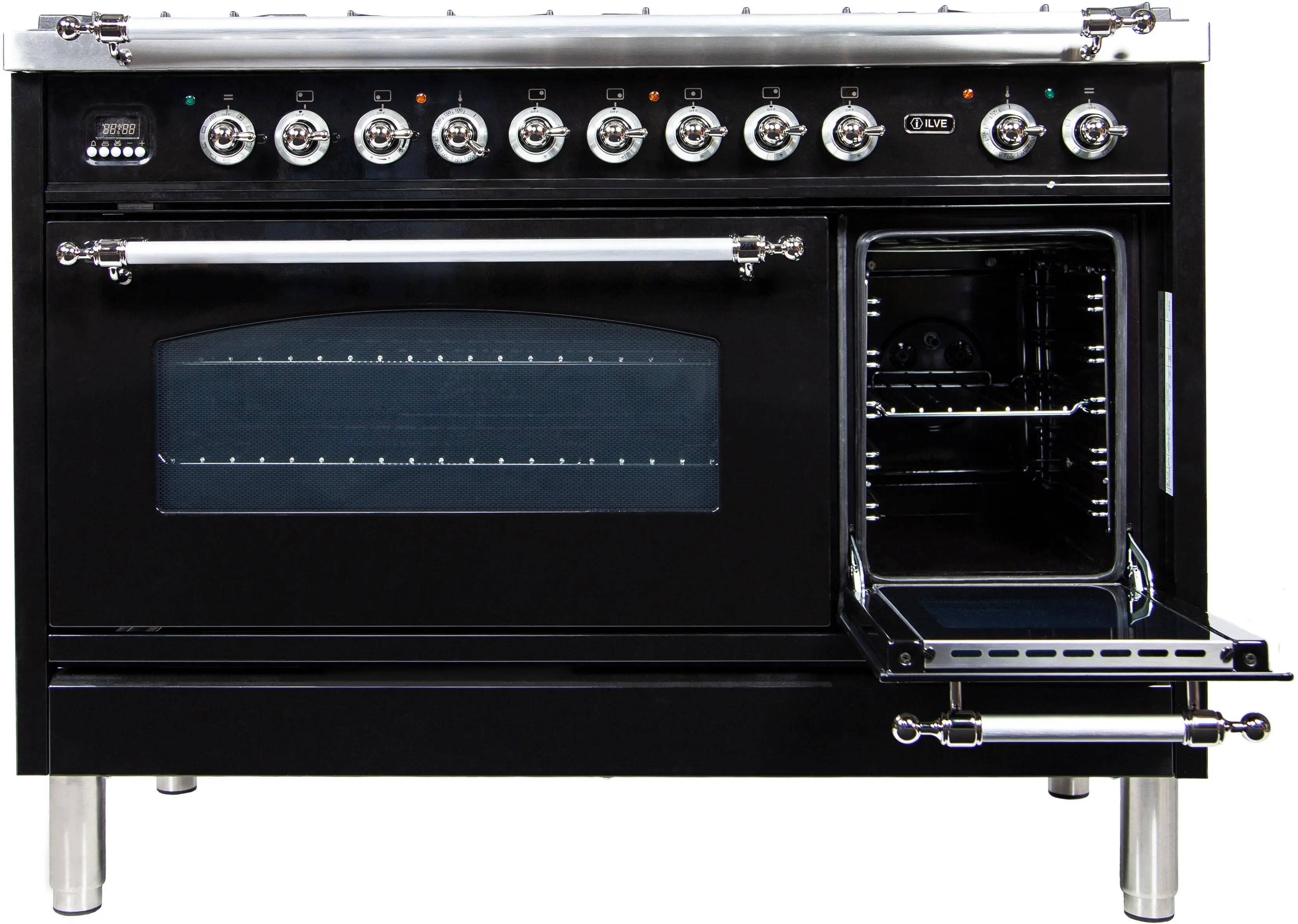 Ilve UPN120FDMPNX Natural Gas In Glossy Black W/ Chrome Trim