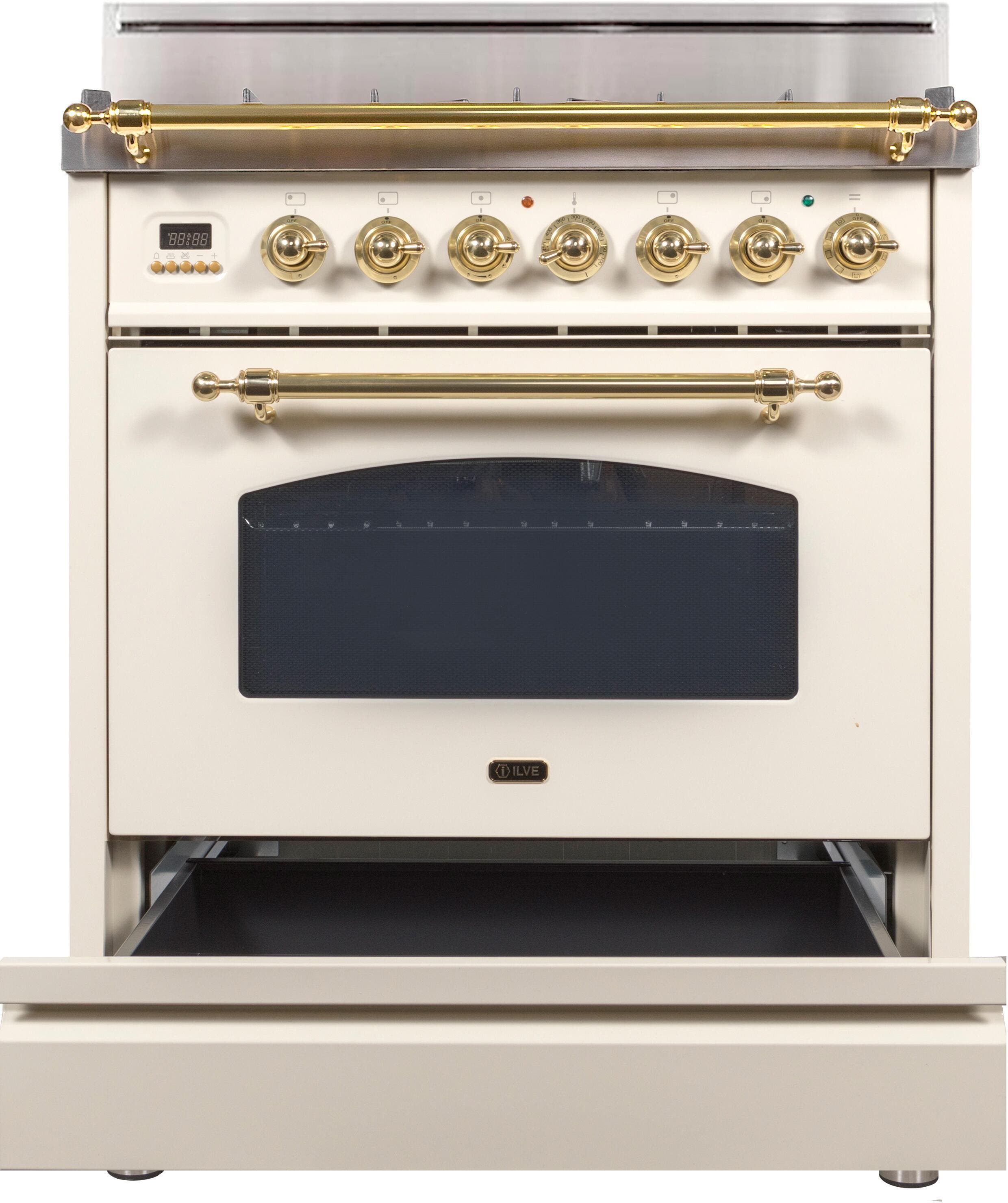 Ilve UPN76DVGGALP Liquid Propane In Antique White W/ Brass Trim
