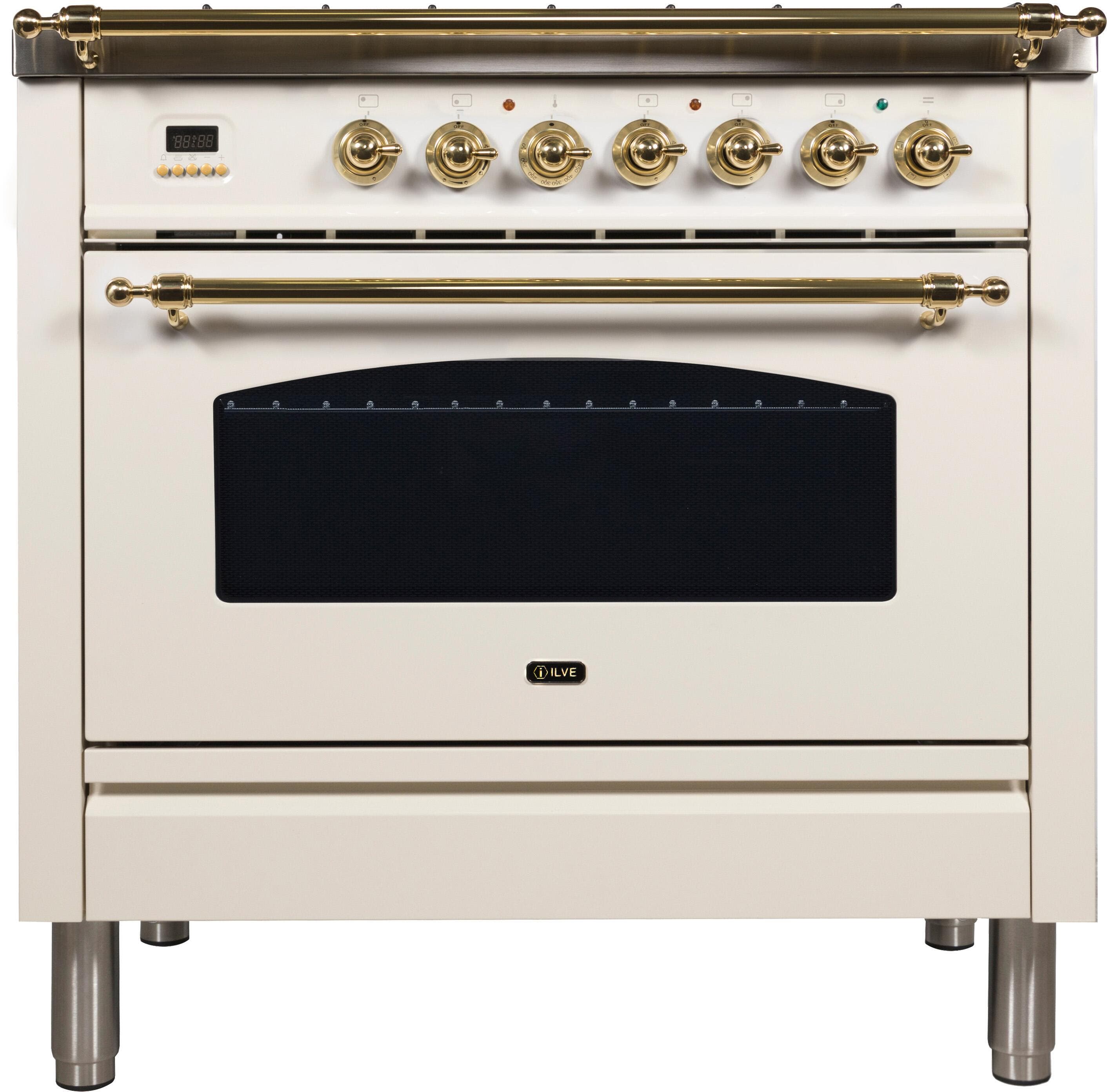 Ilve UPN90FDMPALP Liquid Propane In Antique White W/ Brass Trim