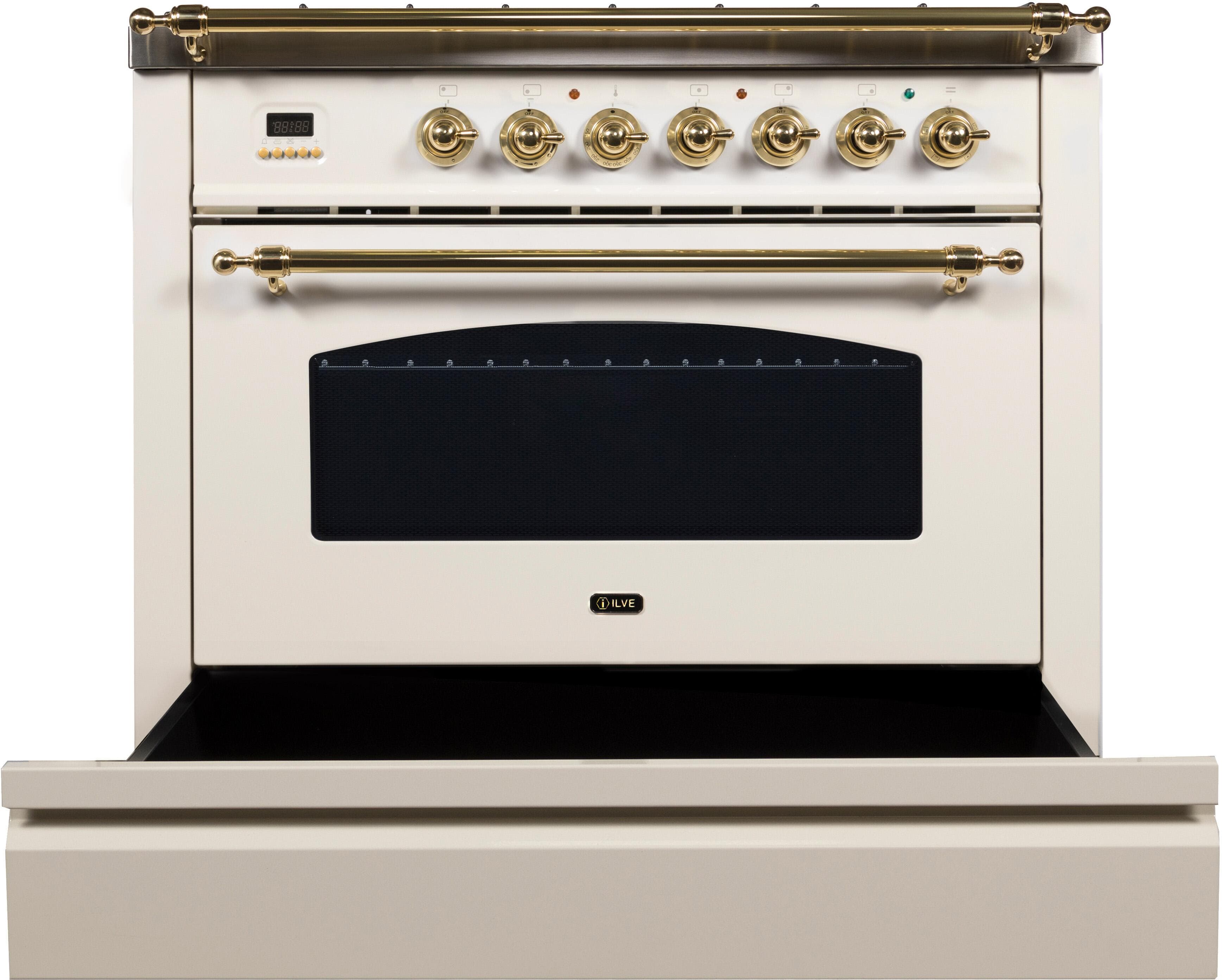 Ilve UPN90FDMPALP Liquid Propane In Antique White W/ Brass Trim