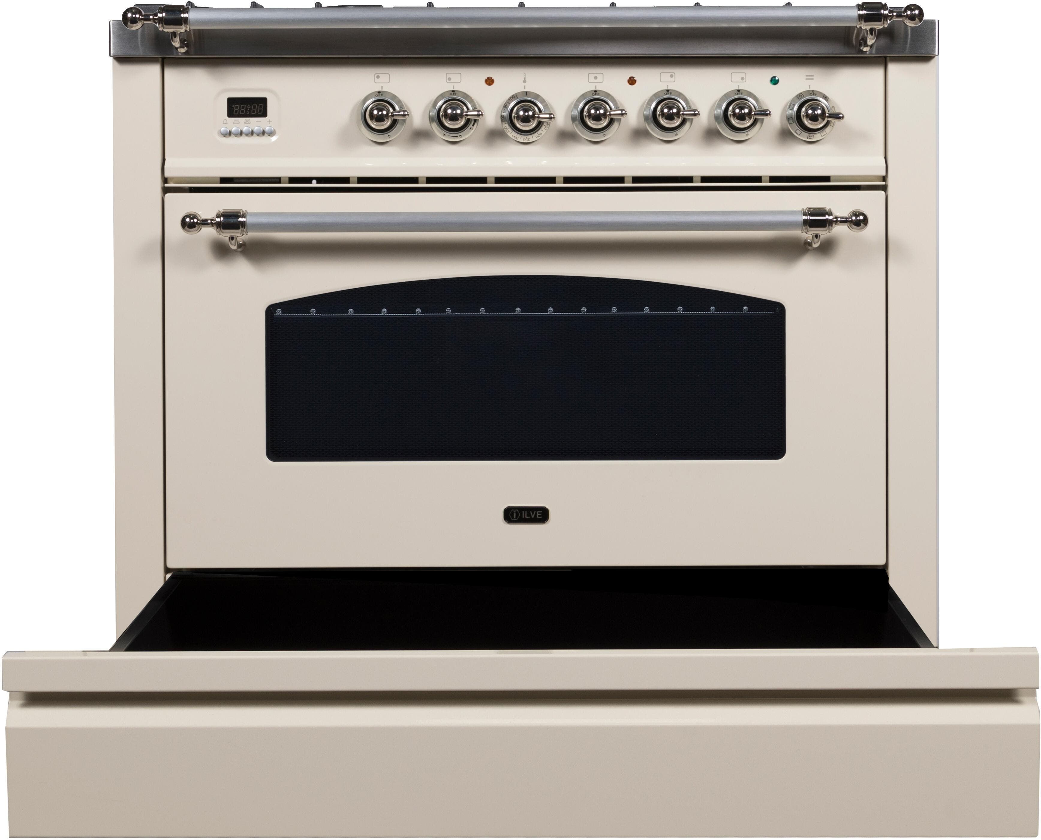 Ilve UPN90FDMPAXLP Liquid Propane In Antique White W/ Chrome Trim