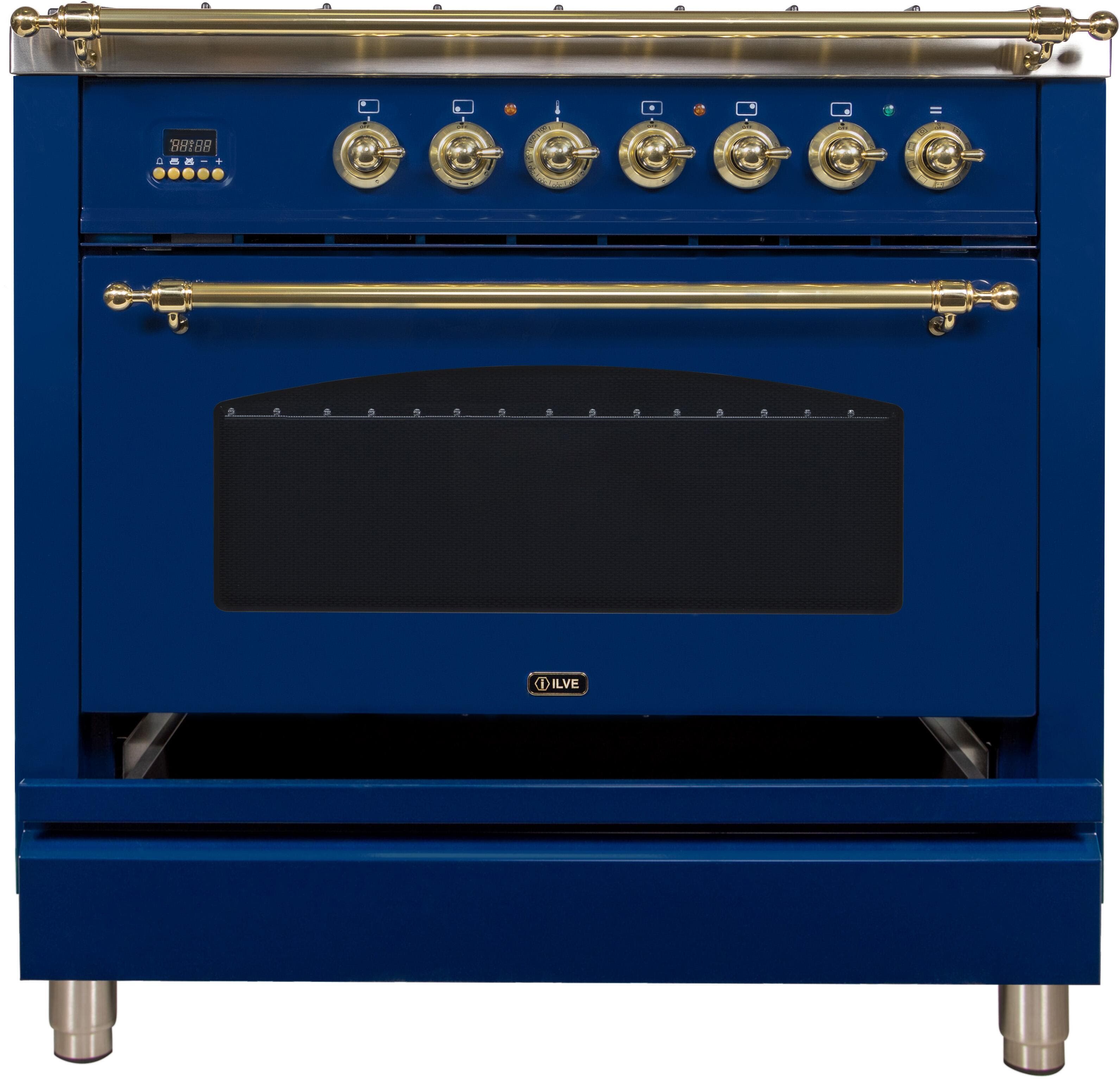 Ilve UPN90FDMPBLLP Liquid Propane In Midnight Blue W/ Brass Trim