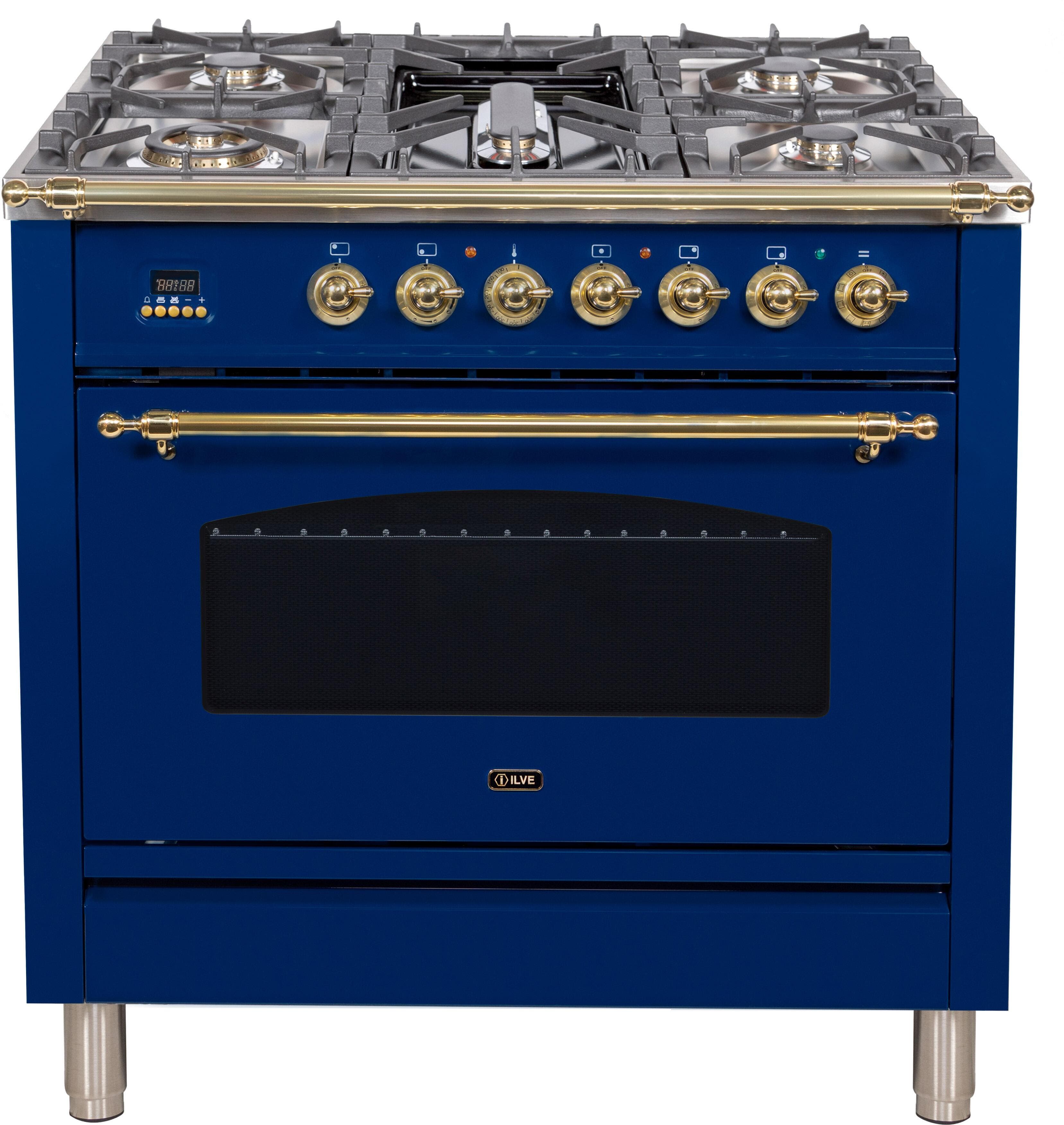 Ilve UPN90FDMPBL Natural Gas In Midnight Blue W/ Brass Trim