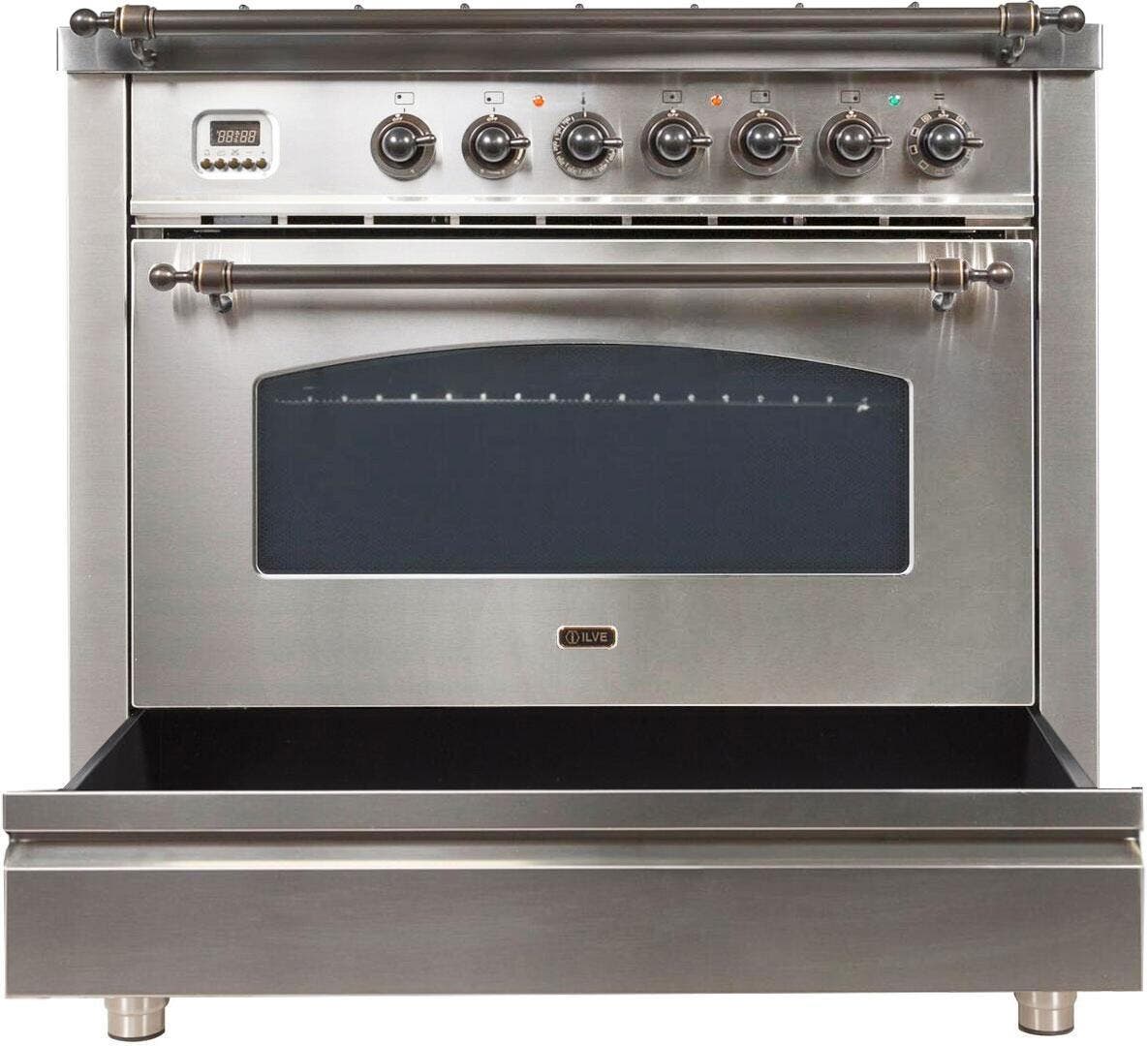 Ilve UPN90FDMPIYLP Liquid Propane In Stainless Steel W/ Bronze Trim