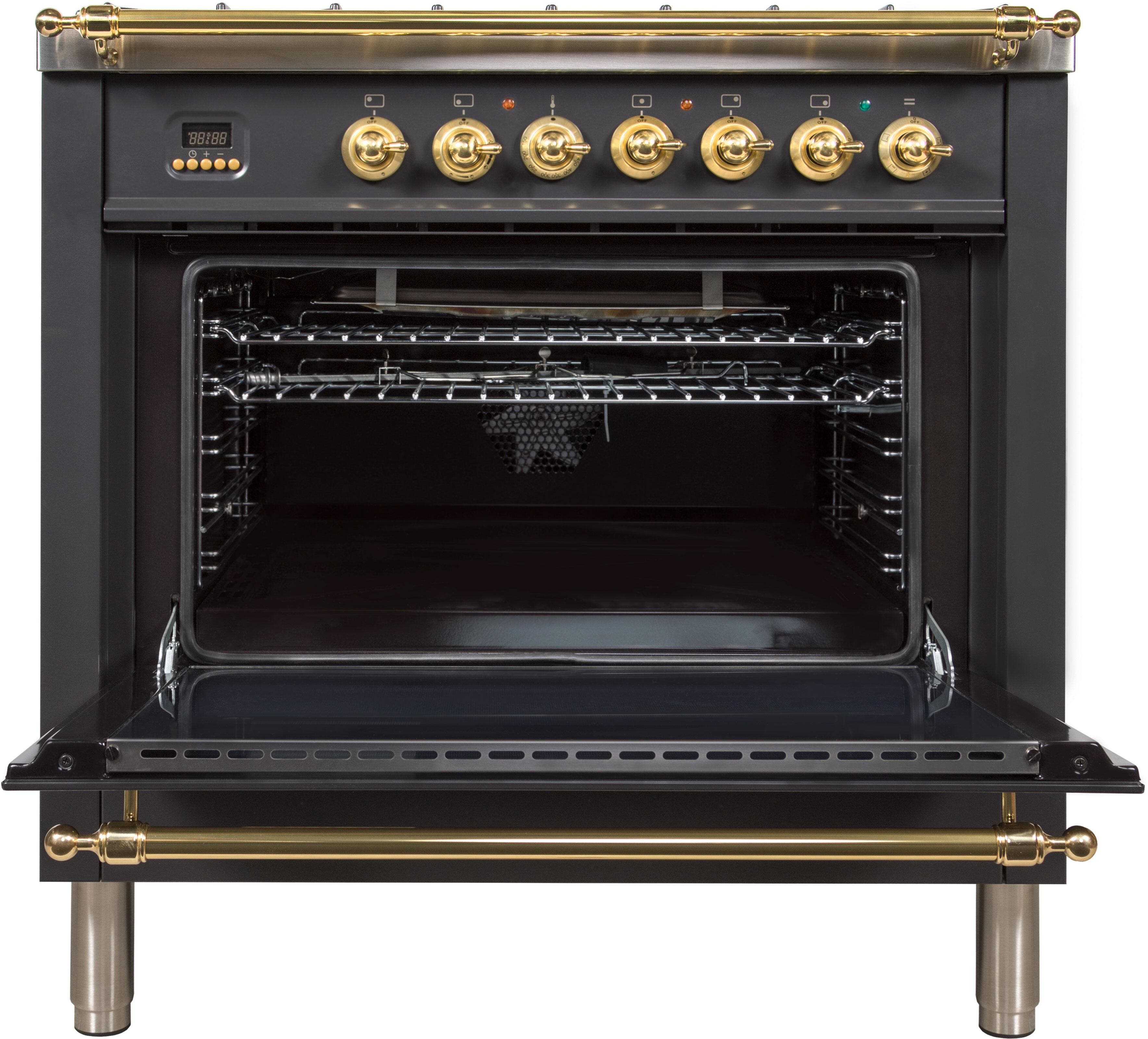 Ilve UPN90FDMPMLP Liquid Propane In Matte Graphite W/ Brass Trim