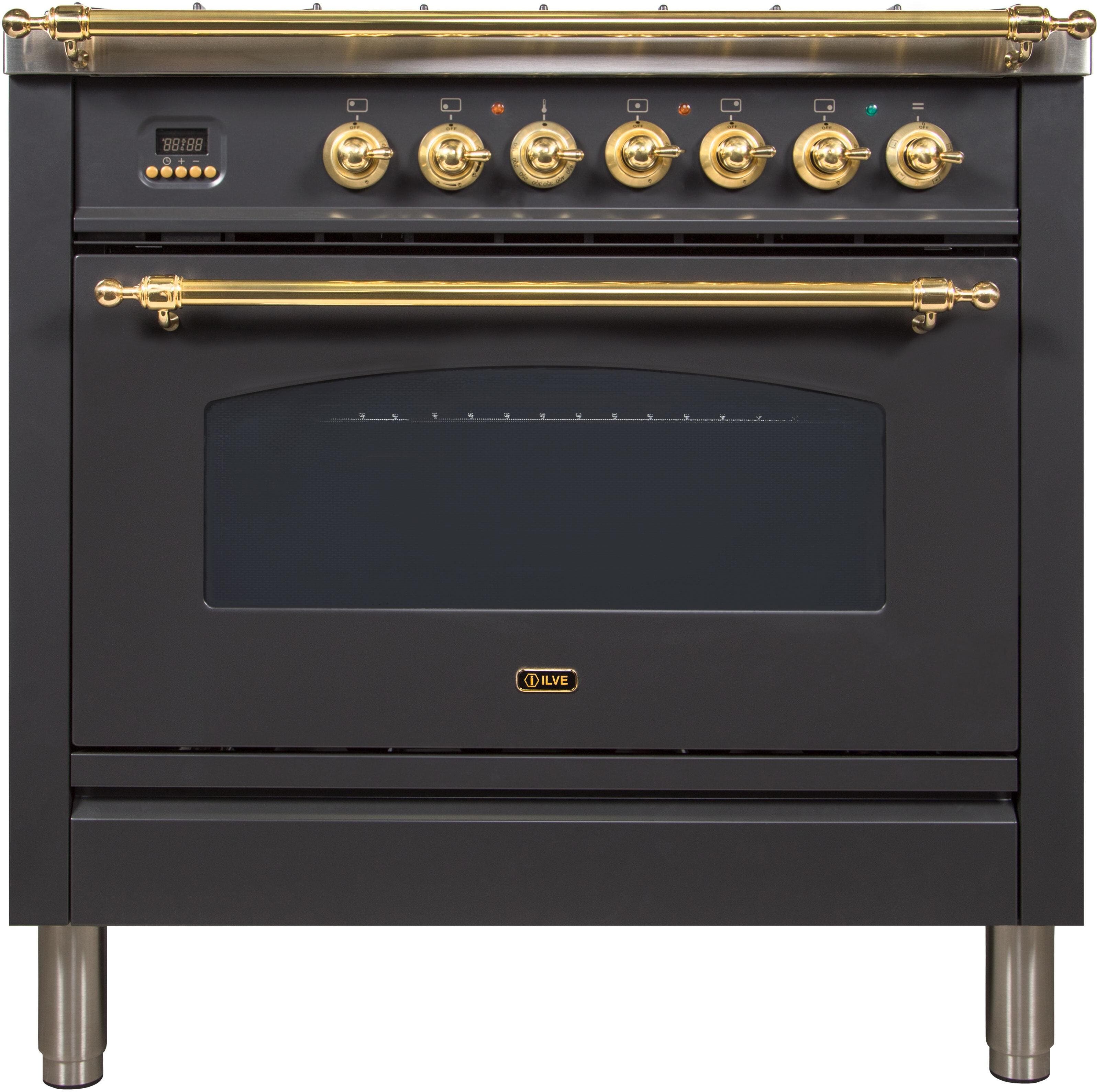 Ilve UPN90FDMPMLP Liquid Propane In Matte Graphite W/ Brass Trim