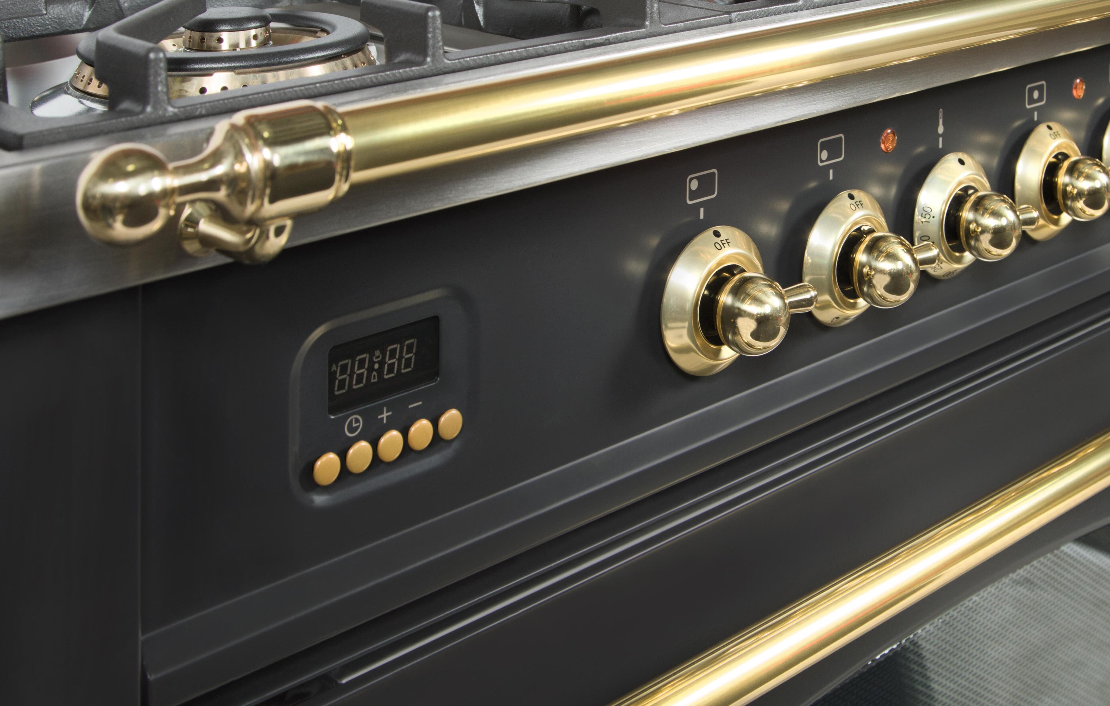 Ilve UPN90FDMPMLP Liquid Propane In Matte Graphite W/ Brass Trim