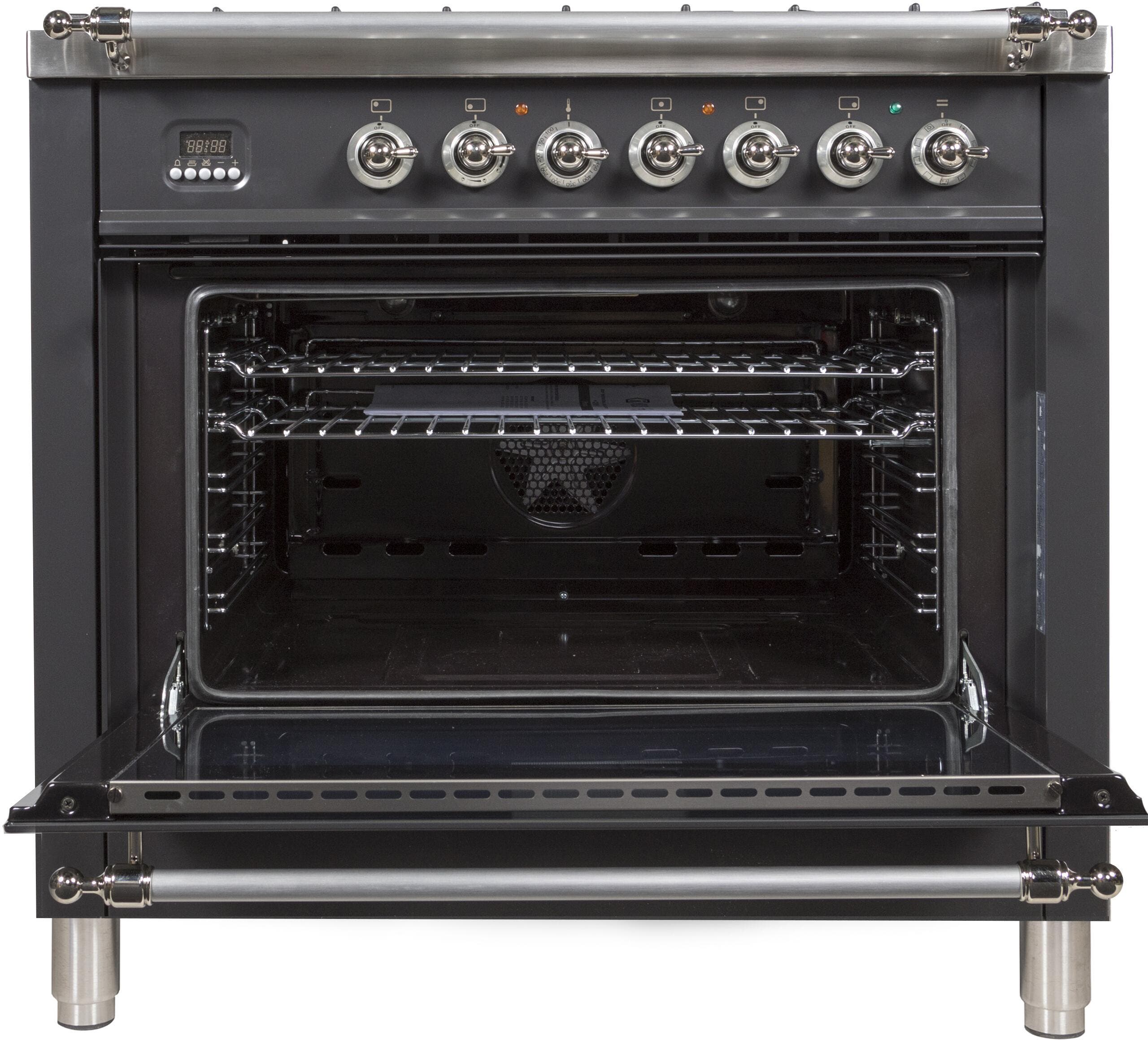 Ilve UPN90FDMPMXLP Liquid Propane In Matte Graphite W/ Chrome Trim