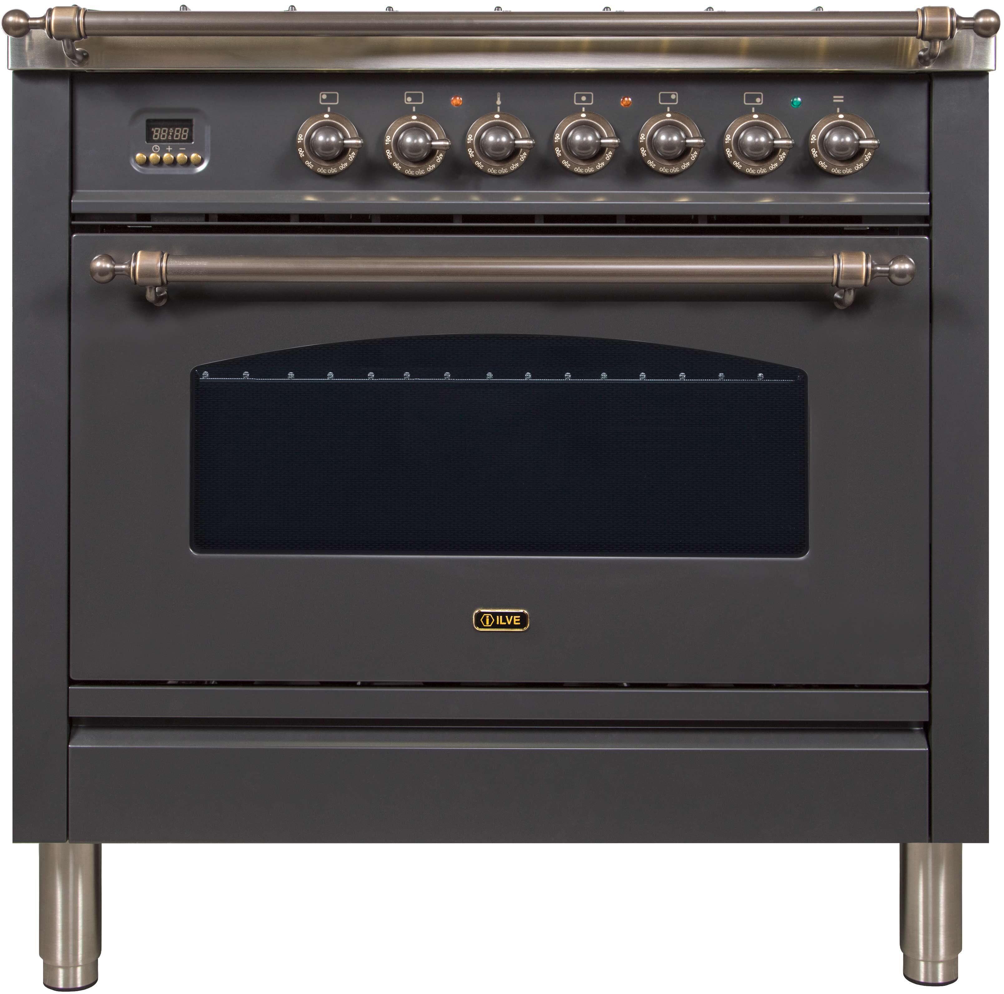 Ilve UPN90FDMPMYLP Liquid Propane In Matte Graphite W/ Bronze Trim