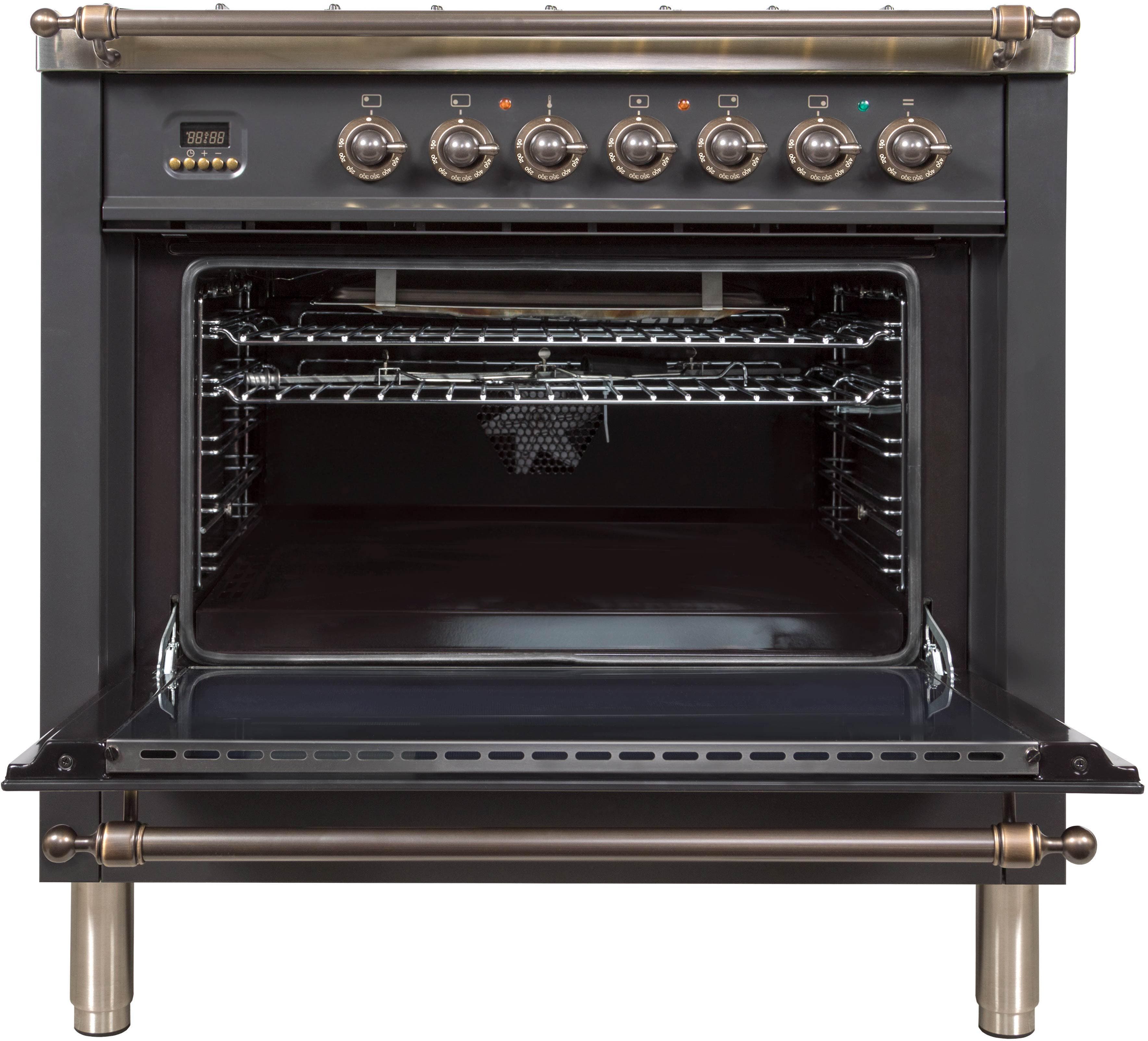 Ilve UPN90FDMPMYLP Liquid Propane In Matte Graphite W/ Bronze Trim