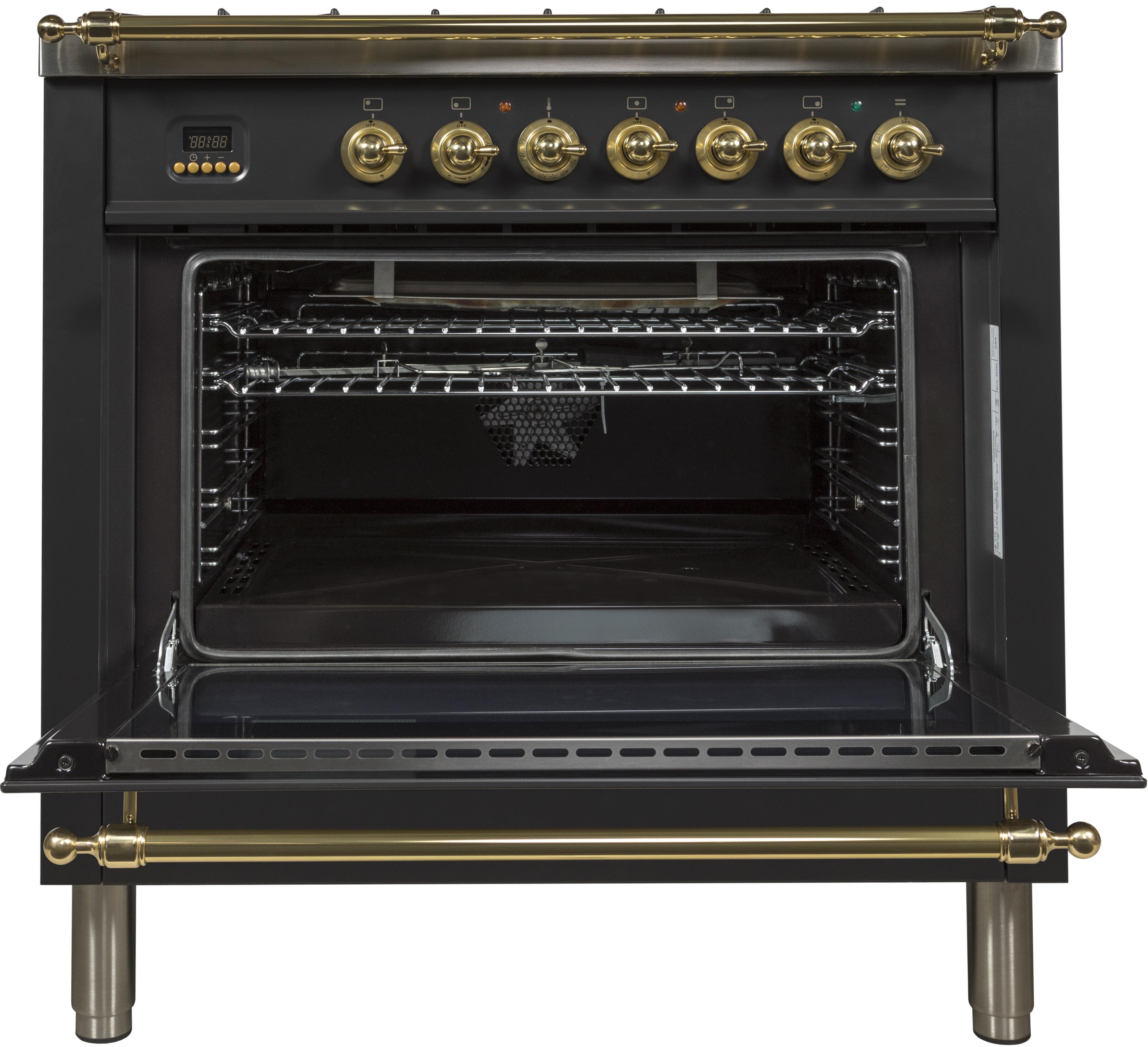 Ilve UPN90FDMPNLP Liquid Propane In Glossy Black W/ Brass Trim