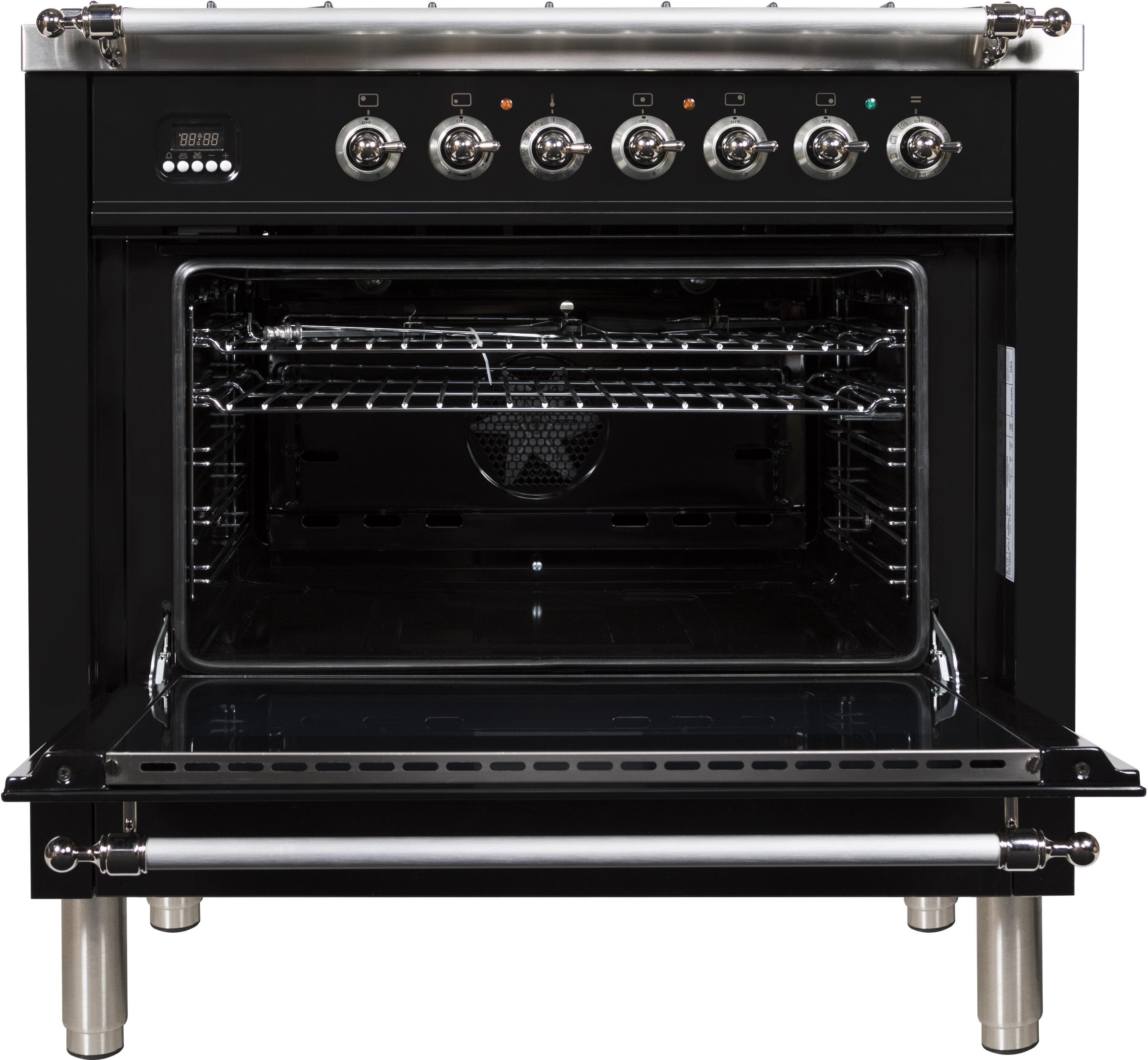 Ilve UPN90FDMPNXLP Liquid Propane In Glossy Black W/ Chrome Trim
