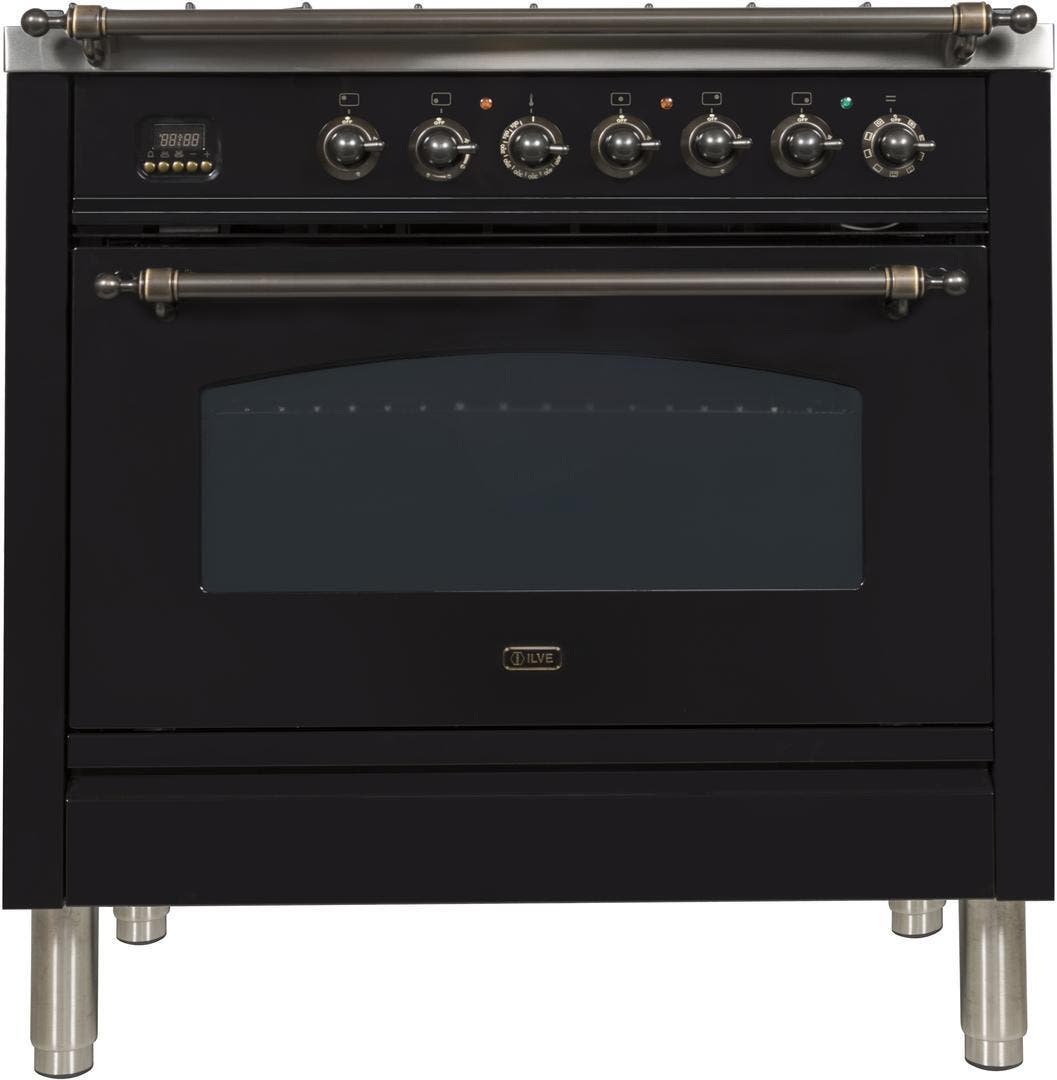 Ilve UPN90FDMPNYLP Liquid Propane In Glossy Black W/ Bronze Trim