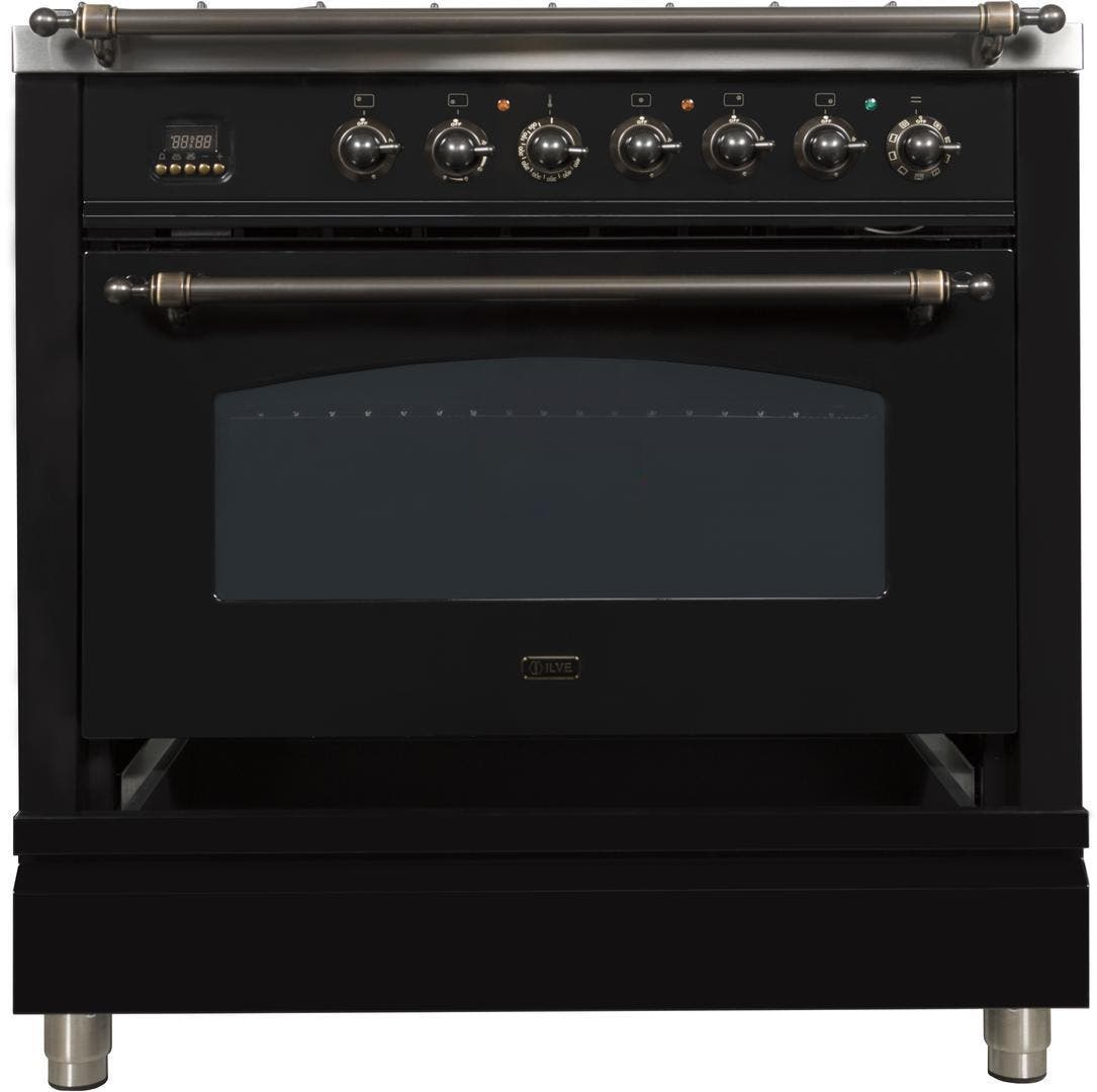 Ilve UPN90FDMPNYLP Liquid Propane In Glossy Black W/ Bronze Trim