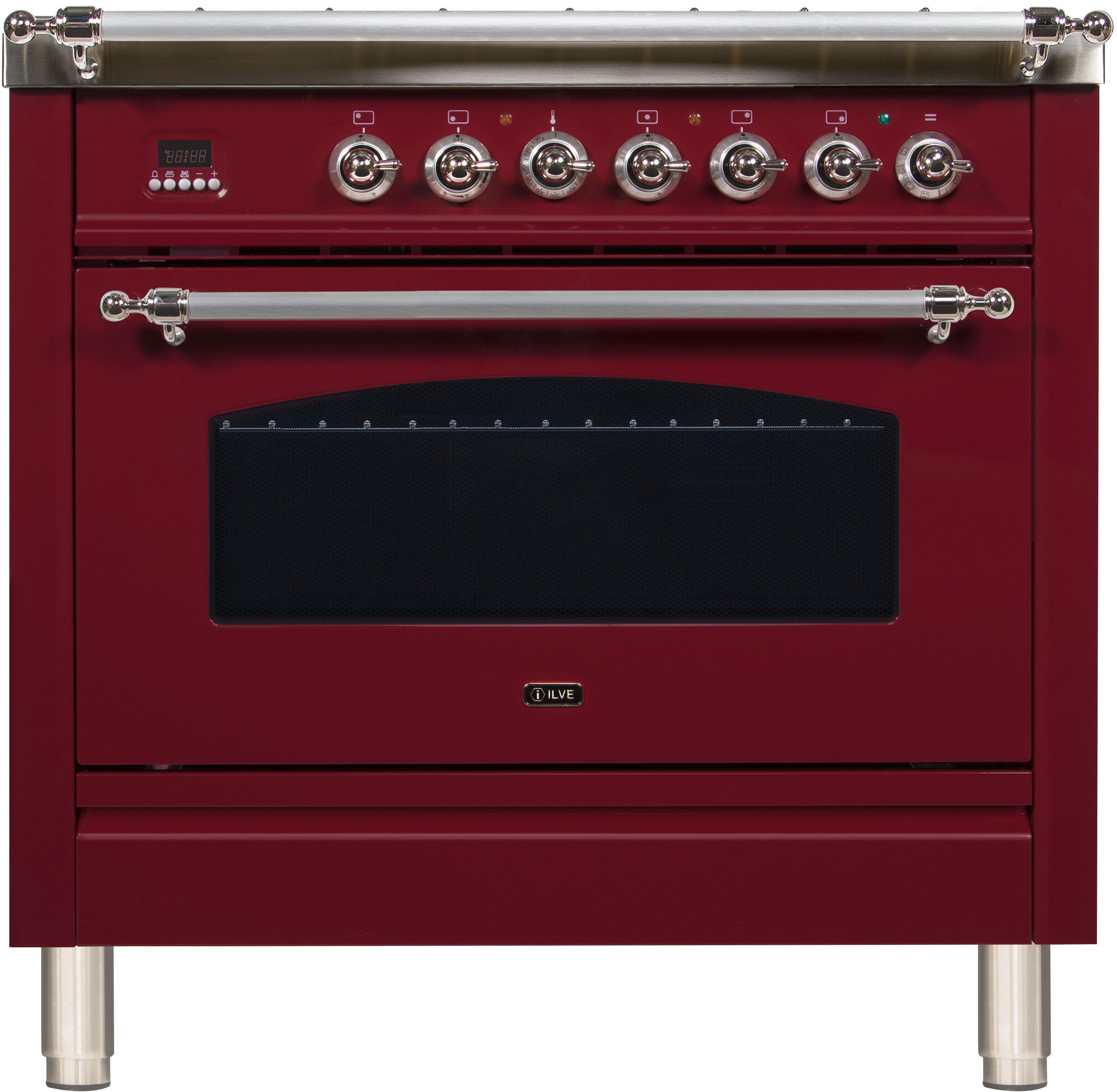 Ilve UPN90FDMPRBXLP Liquid Propane In Burgundy W/ Chrome Trim